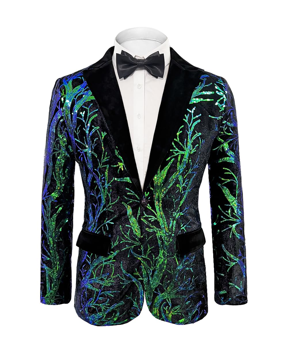 Men's Sequined Floral Blazer - Elegant Lapel Tuxedo Jacket for Wedding, Prom, Party & Formal Events | Perfect for Groomsmen, Dancers & Special Occasions