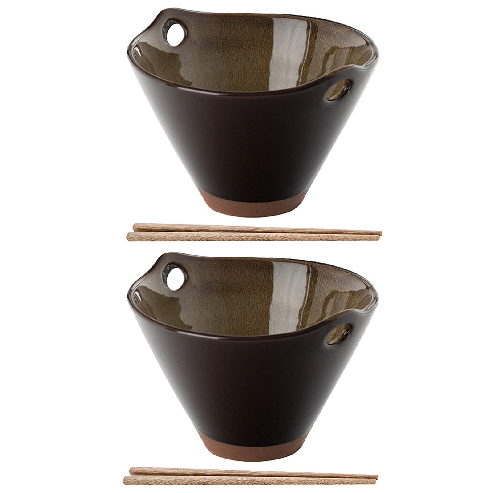 Premium Japanese Ceramic Soup Bowl - Deep Noodle Bowl for Ramen, Udon & Soba | Microwave & Dishwasher Safe | Includes 2 Pairs Chopsticks | Perfect for Asian Cuisine, Fruit Salads & Breakfast Cereals | Ideal for Home Dining, Restaurants & Gifts