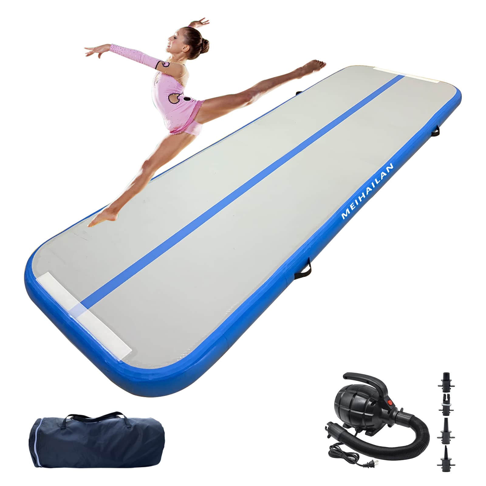 Inflatable Gymnastics Mat 10ft/13ft/16ft/20ft Tumbling Track - 4/8 Inch Thick Air Floor Mat with Electric Pump for Home Gym, Cheerleading, Handspring & Yoga Practice | Perfect for Indoor Training, Kids Play & Water Activities
