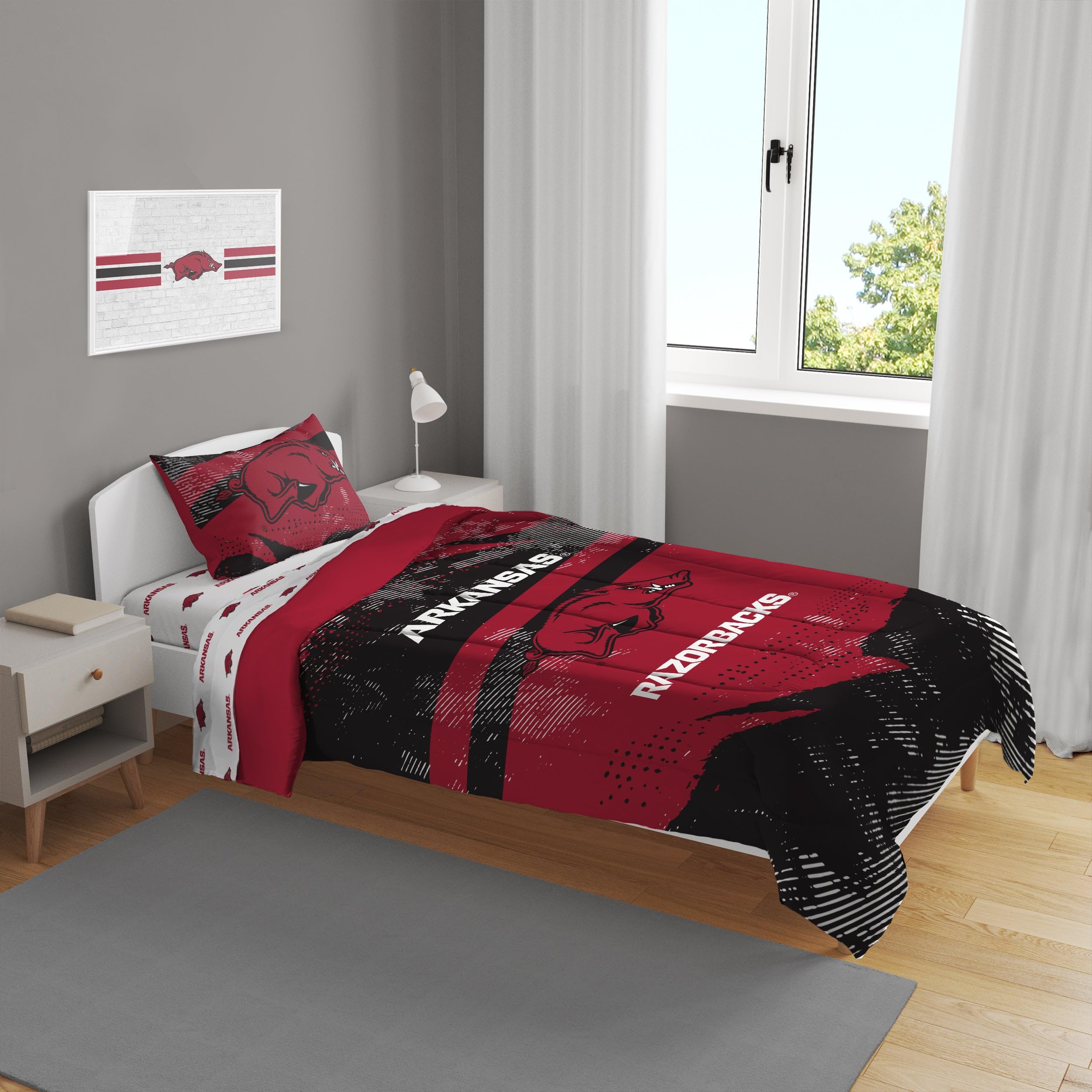 Pegasus Sports NCAA Slanted Stripe 4-Piece Twin Bed in a Bag Set - Soft Comforter, Fitted Sheet & Pillowcases - Perfect for Dorm Rooms, Kids Bedrooms & Guest Beds