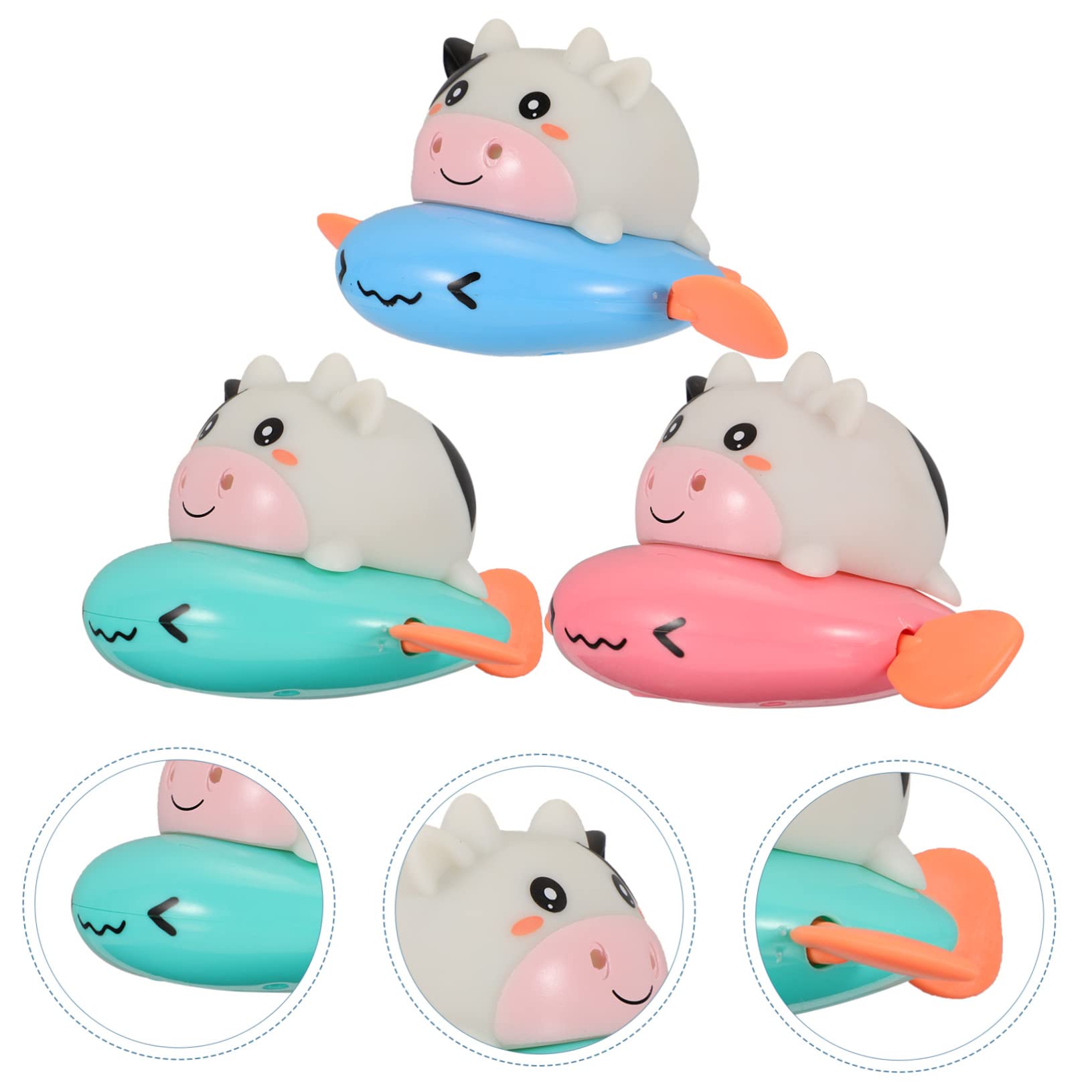 BRIGHTFUFU 3-Piece Splashing Cow Bath Toys Set - Waterproof Plastic Animal Toys for Babies & Toddlers - Fun Bathtime Play for Sensory Development & Early Learning