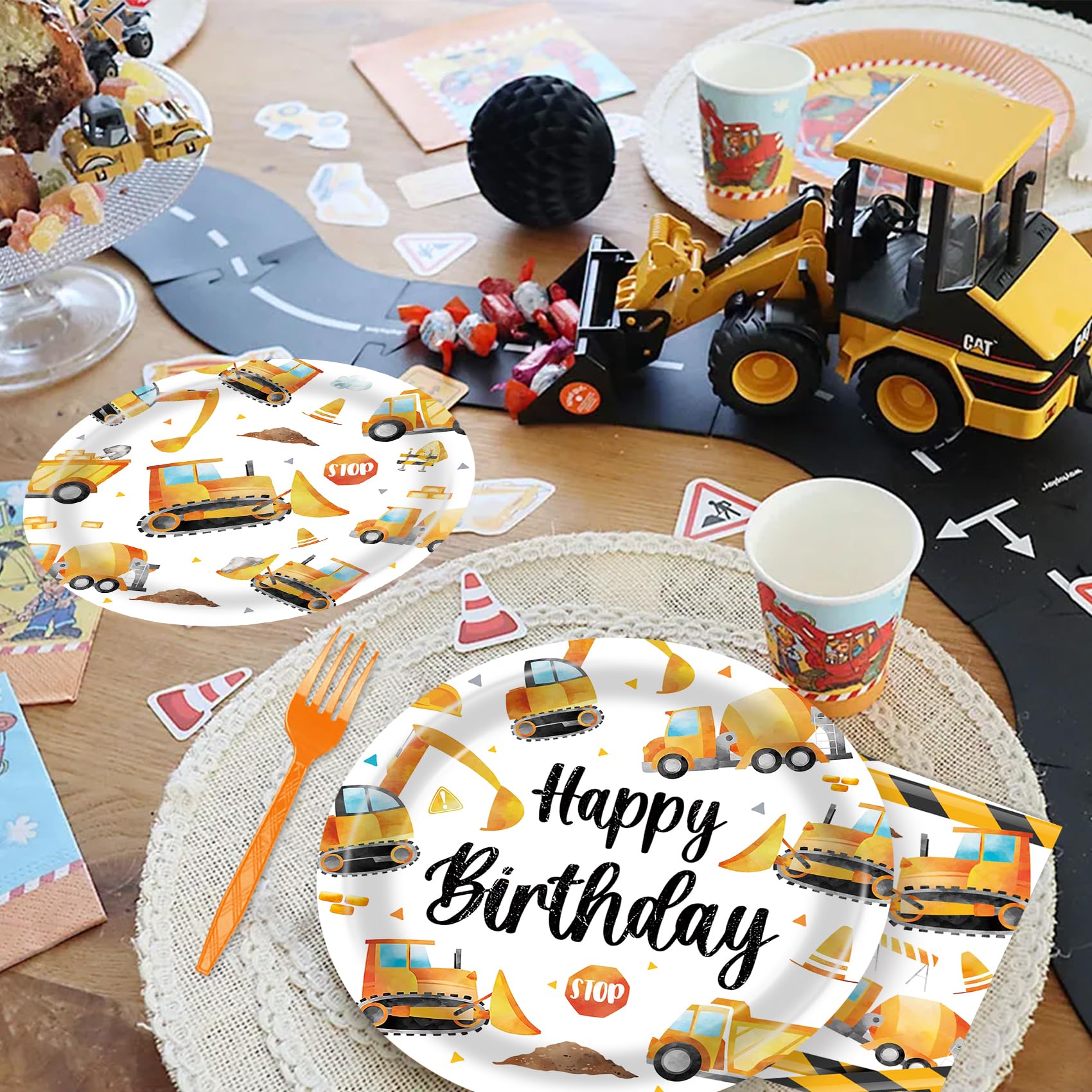 96 Pcs Construction Themed Paper Plates & Napkins - Heavy Duty Party Decorations for Construction Birthday, Baby Shower, or Themed Events - Perfect for DIY Crafts, School Projects, and Kids' Party Supplies