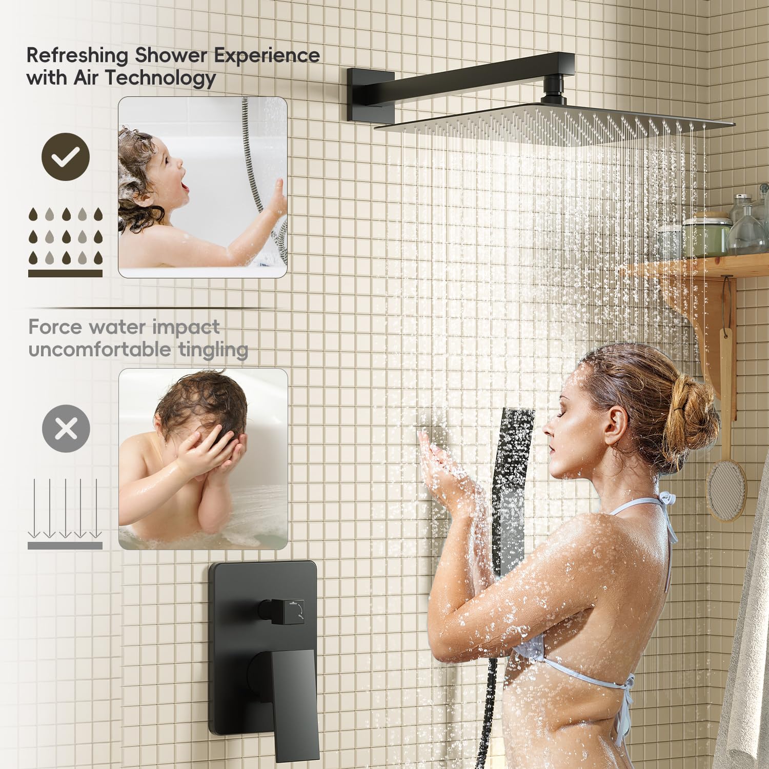 Premium Matte Black Shower System - 10 Inch High Pressure Rainfall Shower Head & Handheld Sprayer - Wall Mounted Bathroom Faucet Set with Rough-in Valve & Trim Kit - Perfect for Modern Master Bathrooms & Spa-Like Showers