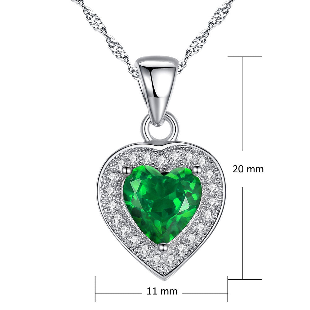 1.6 CTW Sterling Silver Heart Simulated Gemstone Pendant Necklace for Women - Elegant Birthday Gift, Anniversary Present & Everyday Jewelry