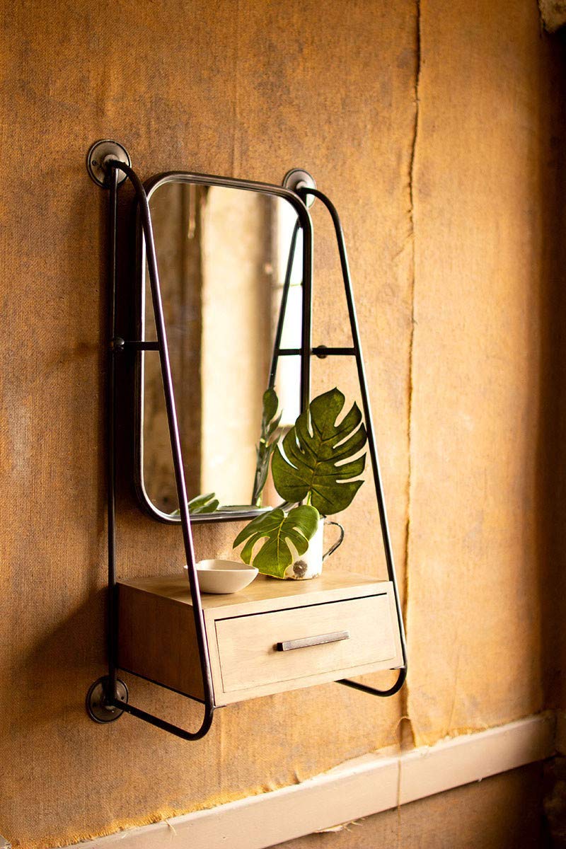 KALALOU CBB1114 Metal Wall Mirror with Drawer - Elegant Bathroom Vanity Mirror & Bedroom Decor - Perfect for Makeup, Dressing Room, and Home Decor