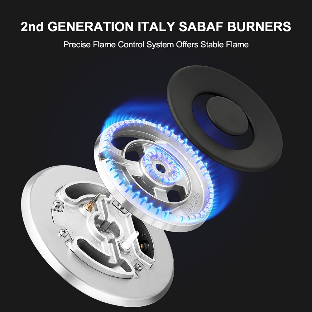 30 Inch Built-In Gas Cooktop - 5 High Efficiency SABAF Burners with Flame Out Protection | 304 Stainless Steel Gas Stove | NG/LPG Convertible | CSA Certified | Perfect for Modern Kitchens & Professional Cooking