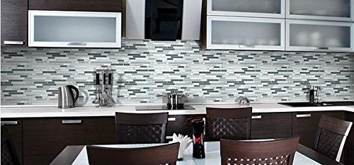 10 Sq Ft Bliss Iceland Marble & Glass Linear Mosaic Tile - Waterproof Peel & Stick Backsplash for Bathroom Walls, Shower Surround, Kitchen Backsplash - Easy DIY Home Renovation