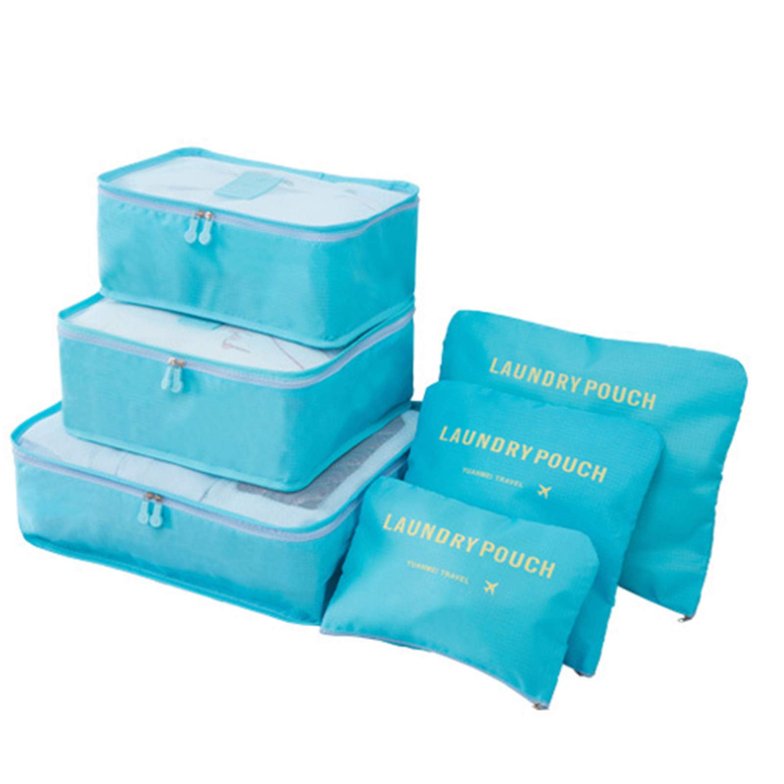 Waterproof 6-Piece Travel Toiletry Bag Set for Women - Cosmetic & Makeup Organizer with Brush Holder, Packing Cubes for Luggage - Perfect for Vacation, Gym, Business Trips (Blue)