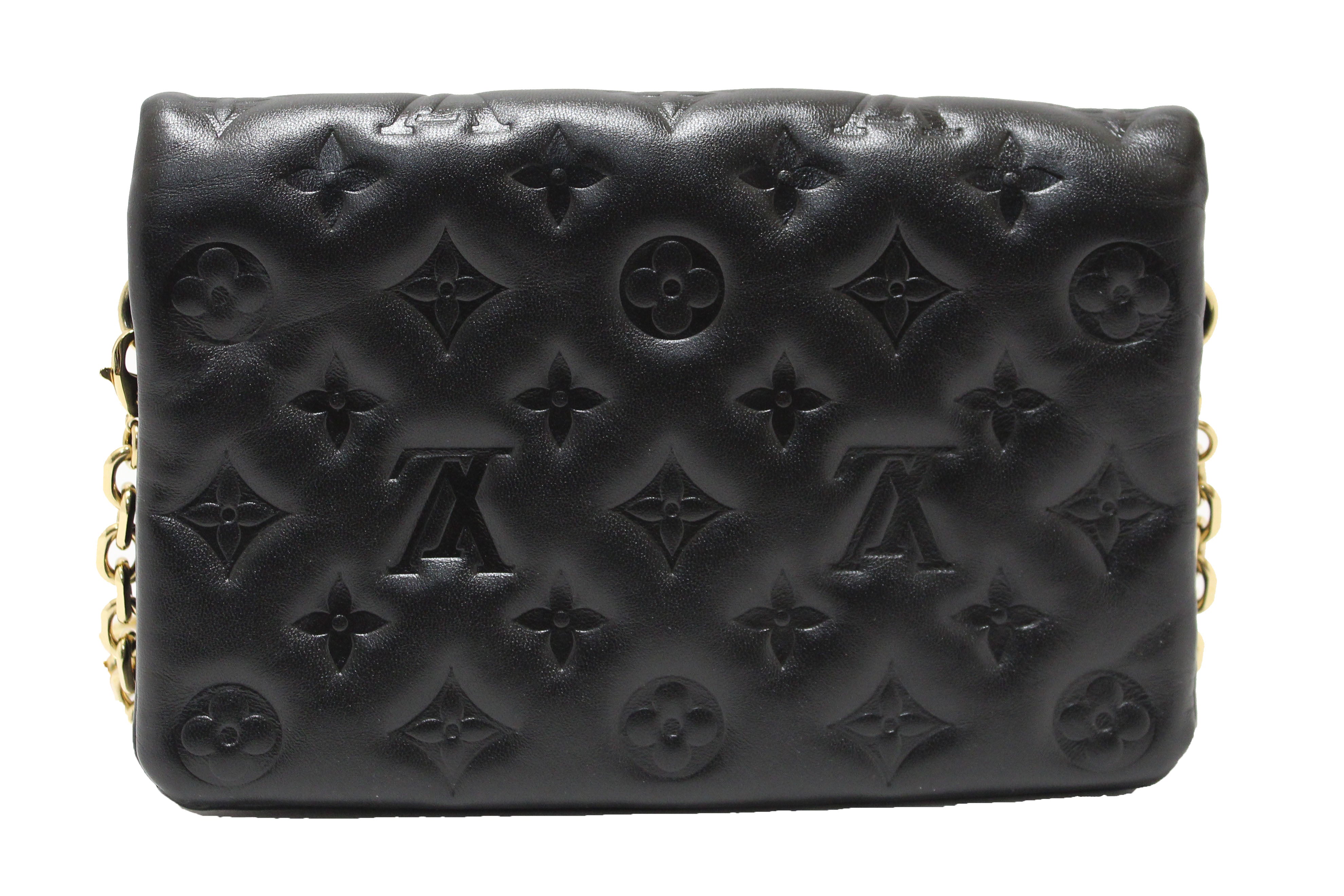 Authentic Louis Vuitton Black Monogram Embossed Lambskin Pochette Coussin Handbag - Luxury Crossbody Bag for Women, Perfect for Evening Parties & Date Nights