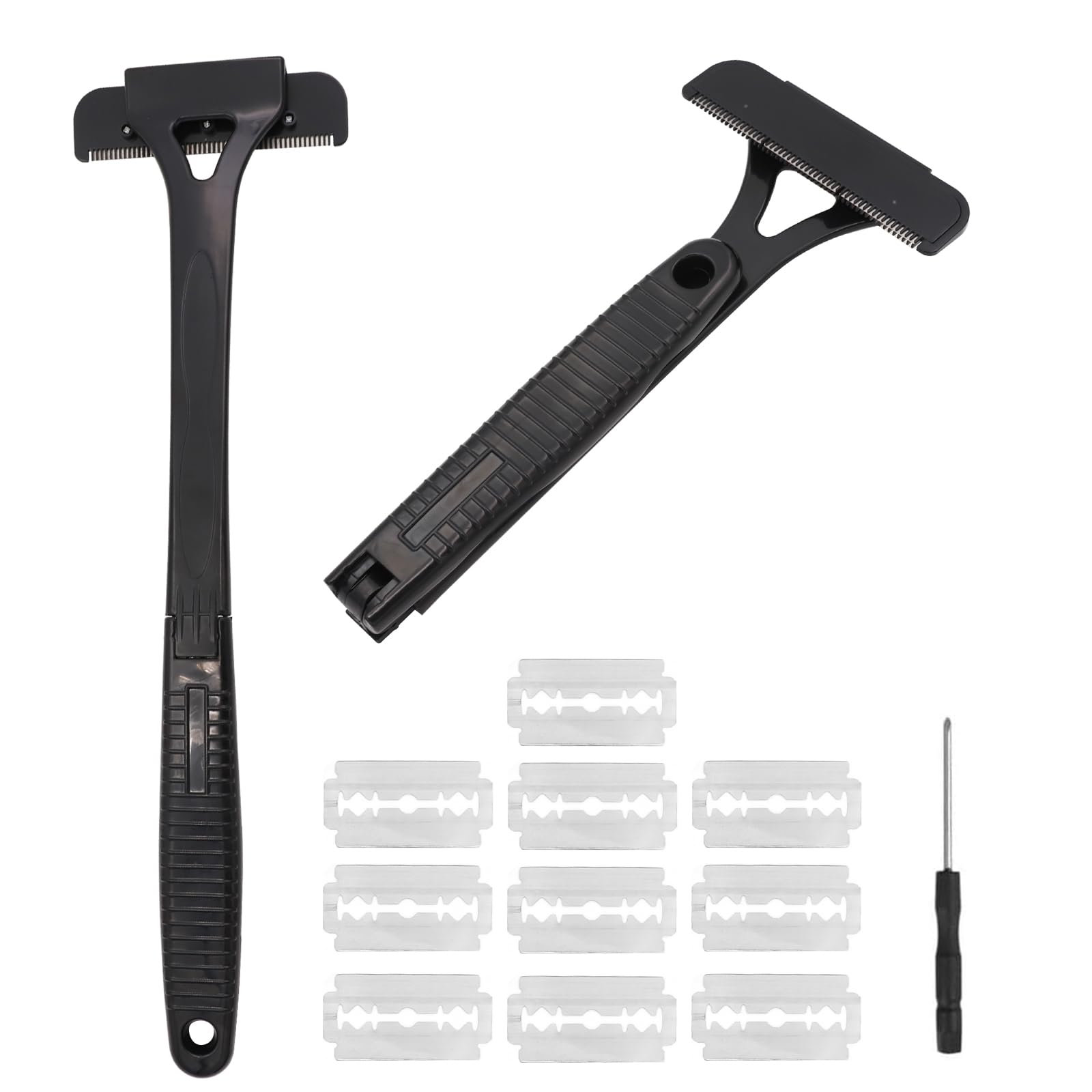 Men's Back Razor & Body Hair Trimmer - 10 Replacement Blades, Foldable Back Hair Remover for Wet/Dry Shaving | Effective Back Shaving Tool for Smooth Skin | Perfect for Home Use, Travel & Grooming Kits