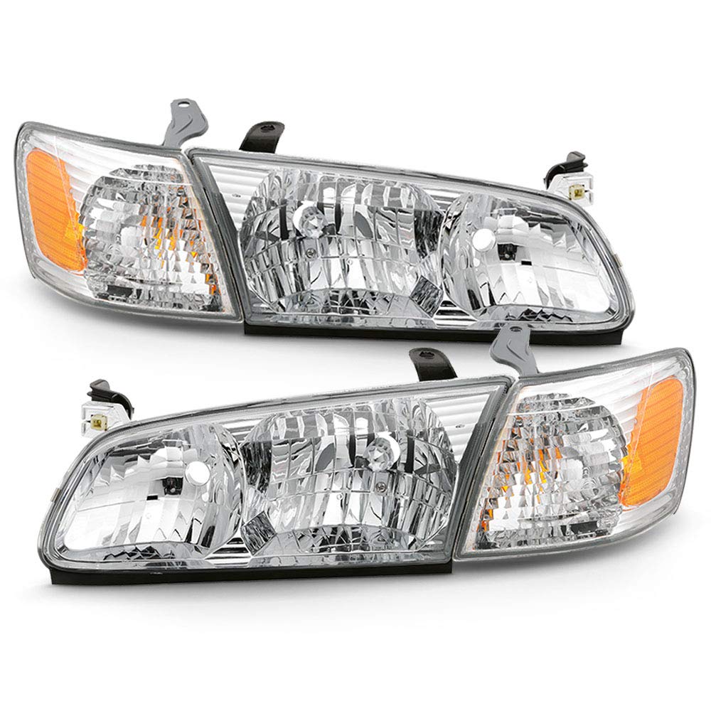 ACANII - 2000-2001 Toyota Camry Replacement Headlights Set - OE Style Headlamps with Corner & Signal Lights - 4pc Left & Right Pair - Perfect for Night Driving & Vehicle Restoration