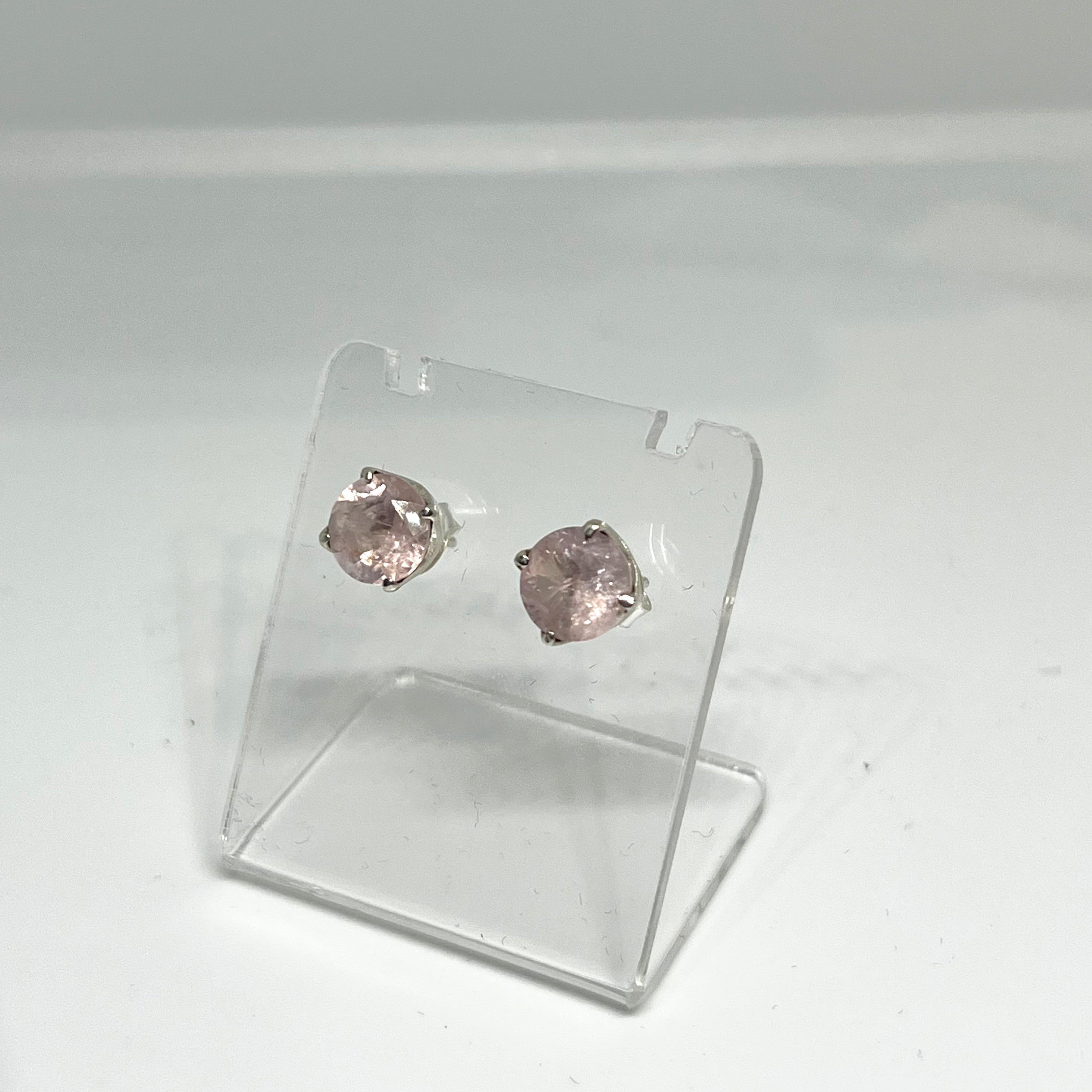 Morganite Round Faceted Gemstone 4-Prong Stud Earrings for Women - PSE012 | Elegant Jewelry for Weddings, Parties & Everyday Wear