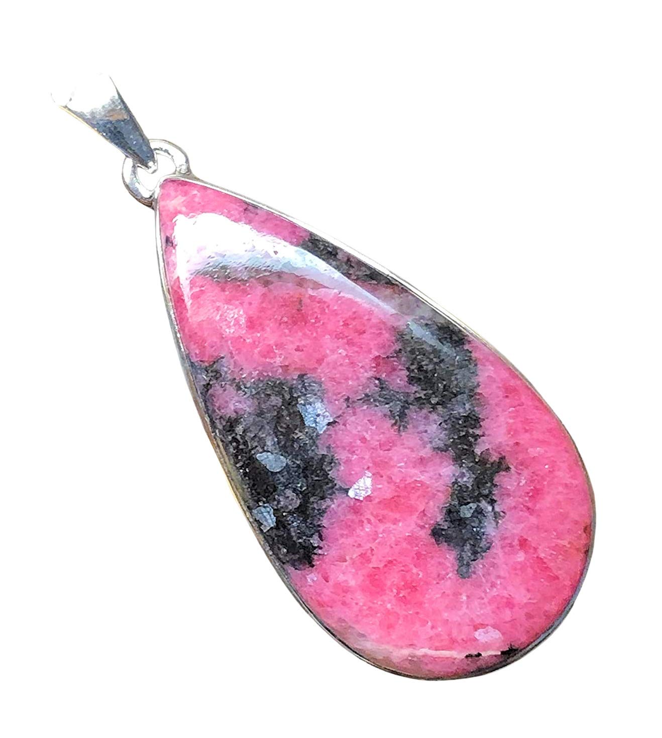 Natural Pink Rhodonite 925 Sterling Silver Pendant Necklace - 50mm Handmade Gemstone Jewelry for Women - Perfect for Meditation, Healing & Spiritual Gifts