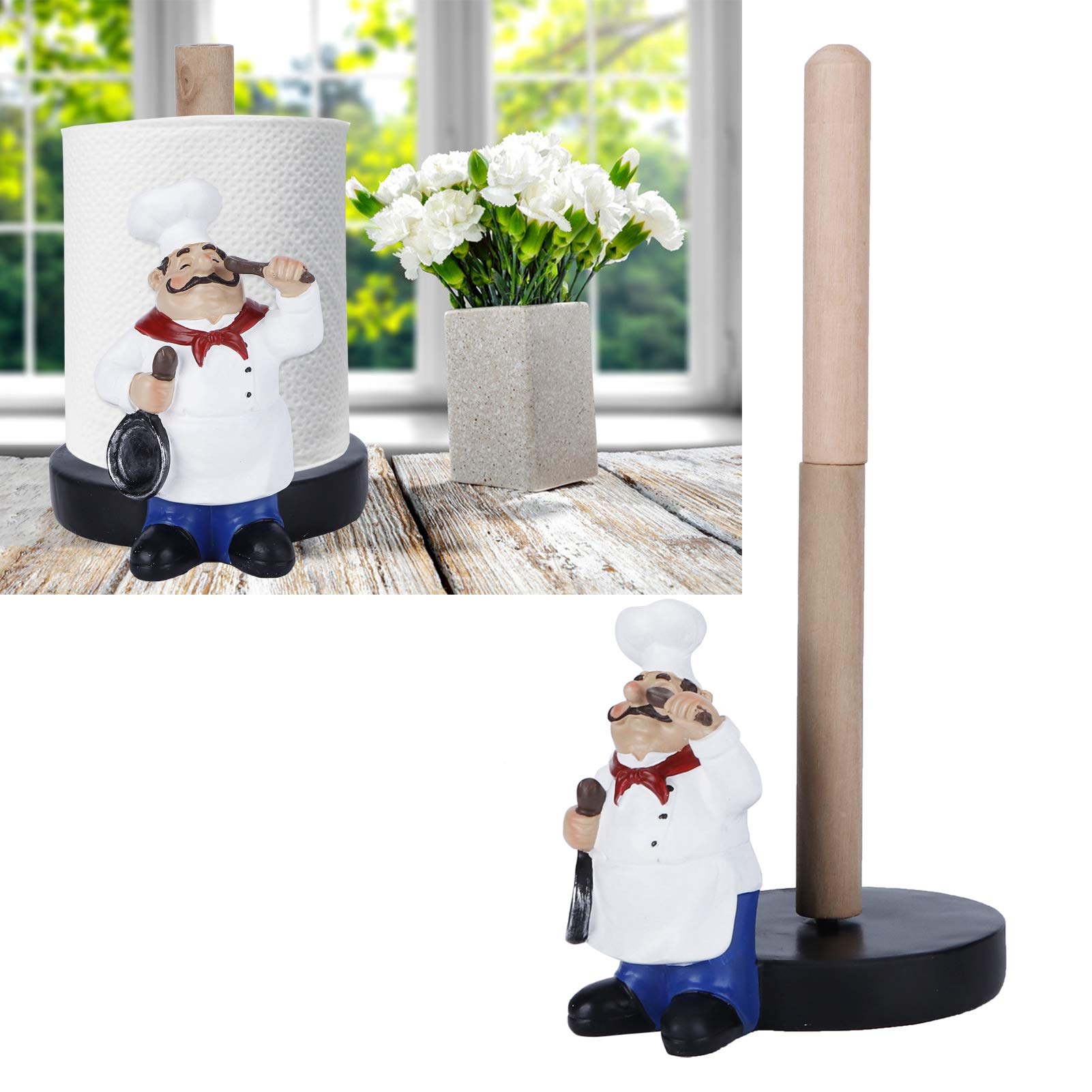 Italian Chef Figurine Paper Towel Holder - Countertop Kitchen Decor & Paper Roll Dispenser for Restaurants, Home, and Office Use - Perfect for Italian-Themed Kitchens and Dining Areas