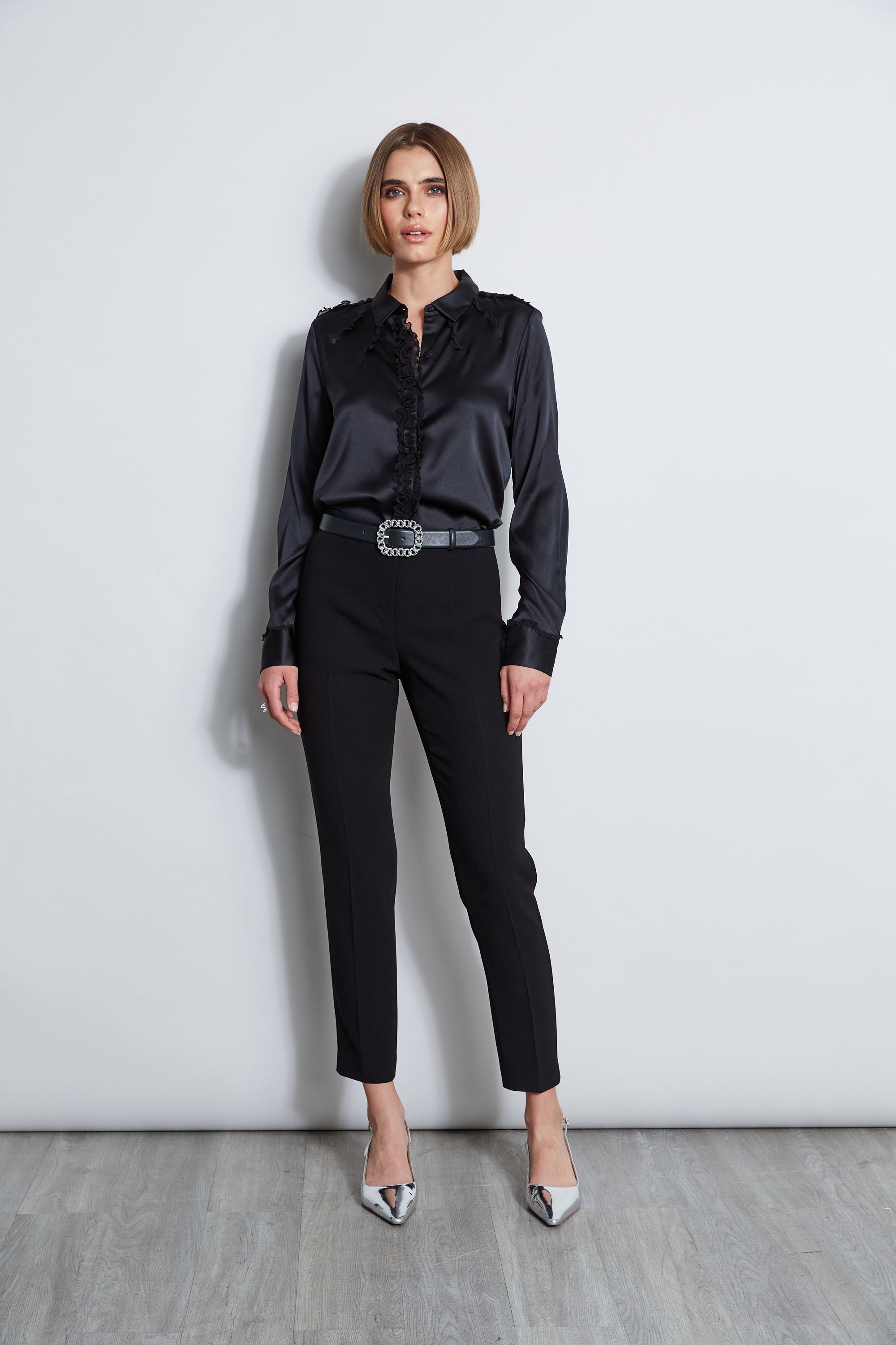 Elegant Chiffon Ruffle Silk Satin Blouse for Women - Office Wear & Evening Party Outfit