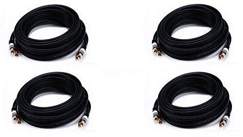 Premium 4-Pack 50ft RCA Audio Cable - 2 RCA Male to 2 RCA Male 22AWG Shielded Wire for Home Theater, Stereo System, DJ Equipment & Car Audio (Black)