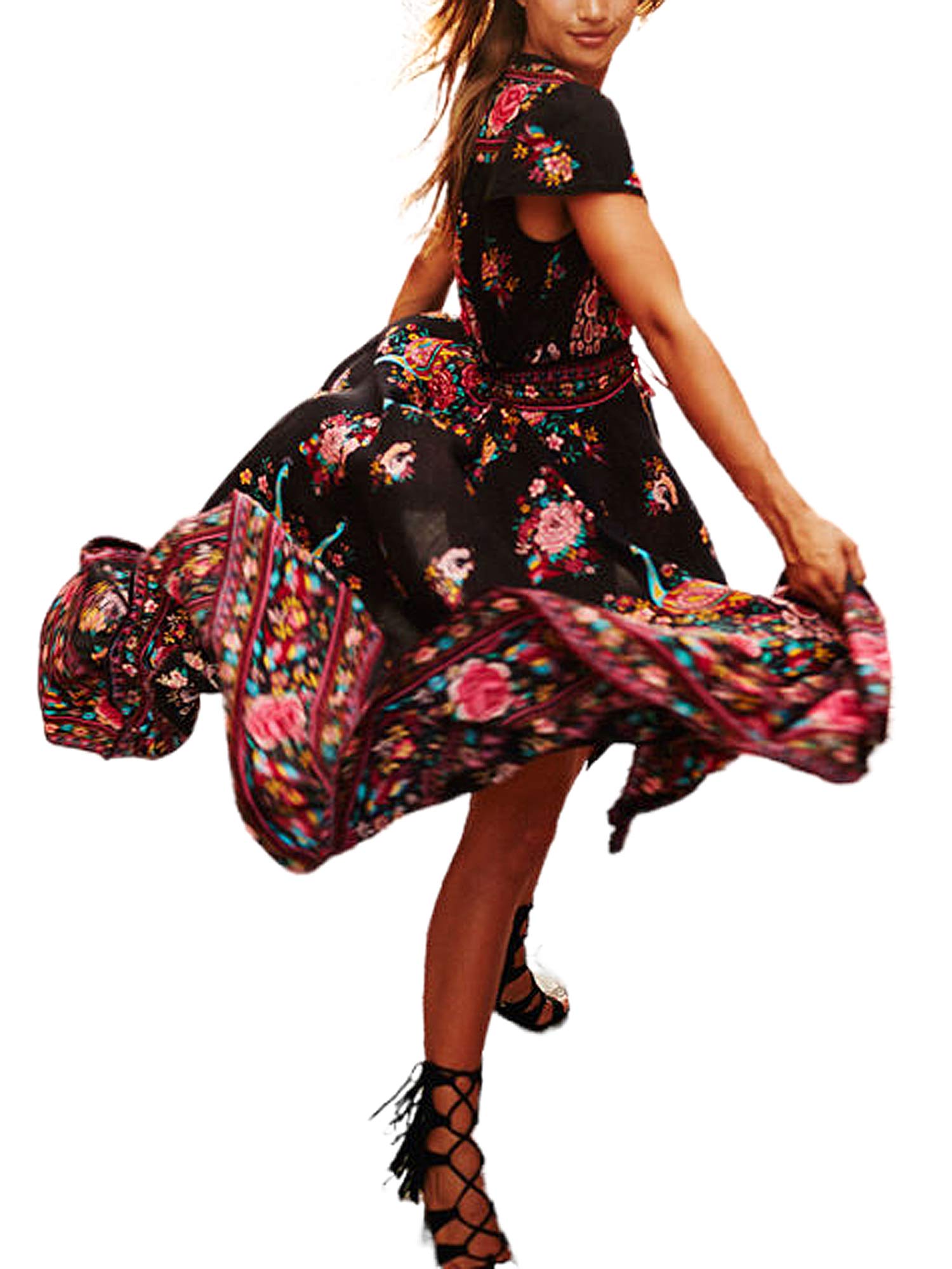 Boho Floral Maxi Dress for Women - Summer Beach Party Dress with Side Split & Flowy Design | Perfect for Vacations, Weddings & Outdoor Events