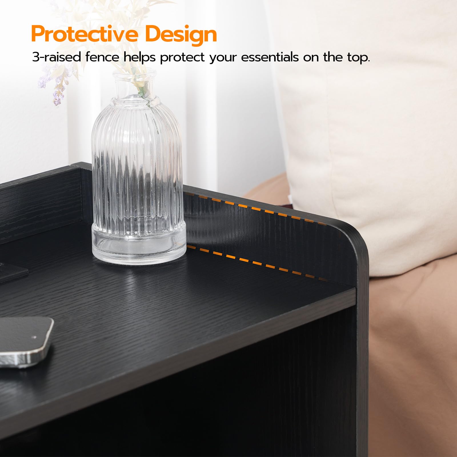 HOOBRO Modern Nightstand with Charging Station & LED Lights - 2-Drawer Bedside Table with USB Ports & Outlets - Black End Table for Bedroom (BK28UDBZ01) | Perfect for Small Spaces, Apartment Living & Contemporary Home Decor