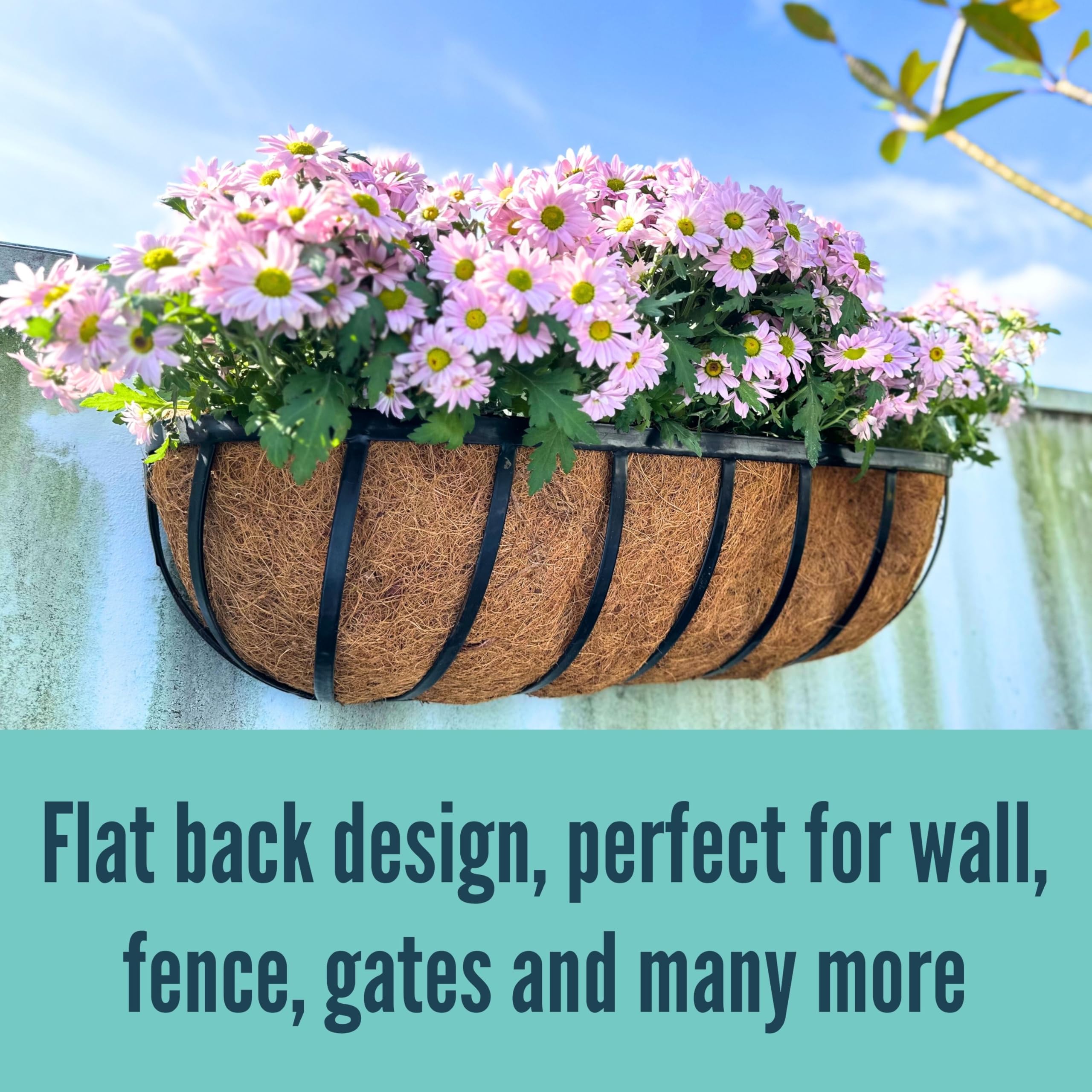 LaLaGreen 8-Pack 36 Inch Deck Railing Planter Boxes with Coco Liners - Outdoor Window Flower Boxes for House, Wall, Fence & Balcony | Perfect for Porch Rail Gardens, English Horse Trough Style Planters & Outdoor Greenery Displays