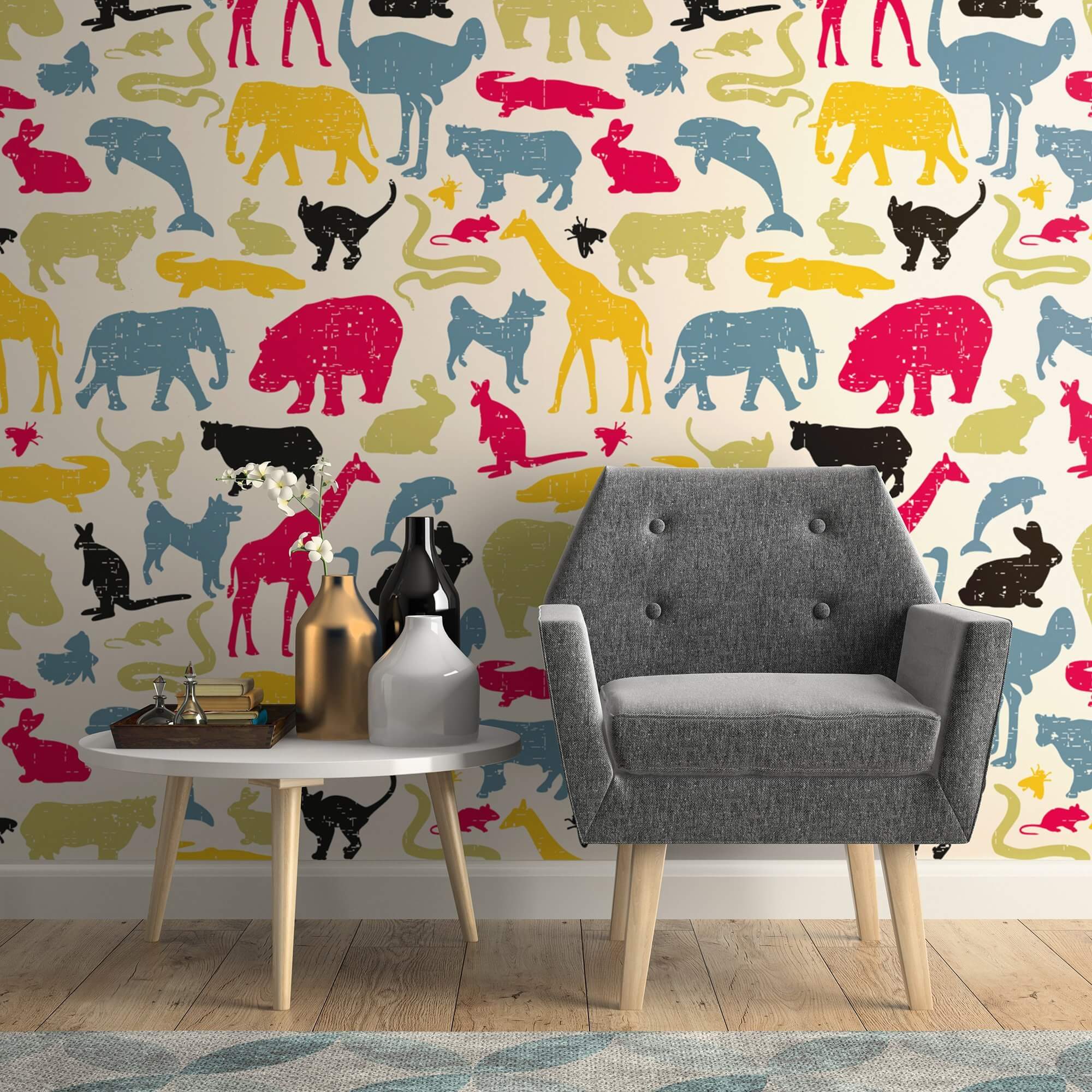 Blue and Fuchsia Animal Print Peel & Stick Removable Wallpaper for Kids' Room - 1920 Self-Adhesive Wall Decor for Nursery, Playroom & Bedroom
