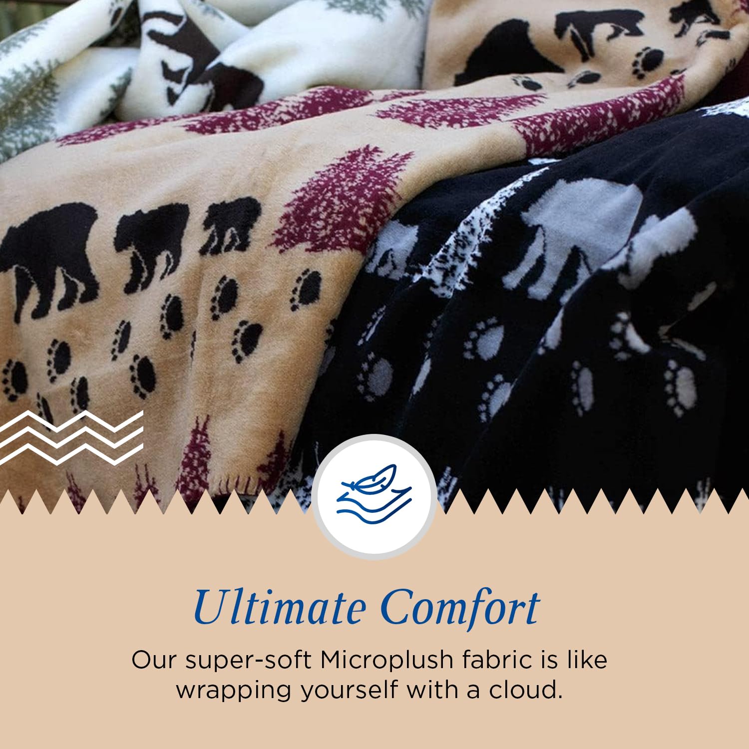 Denali Ultimate Comfort Rustic Throw Blanket - Wheat Bear Design (60x70) - Cozy Flannel Fleece Blanket for Couch, Bed & Winter Camping - Soft Warm Blanket Gift for Women & Men
