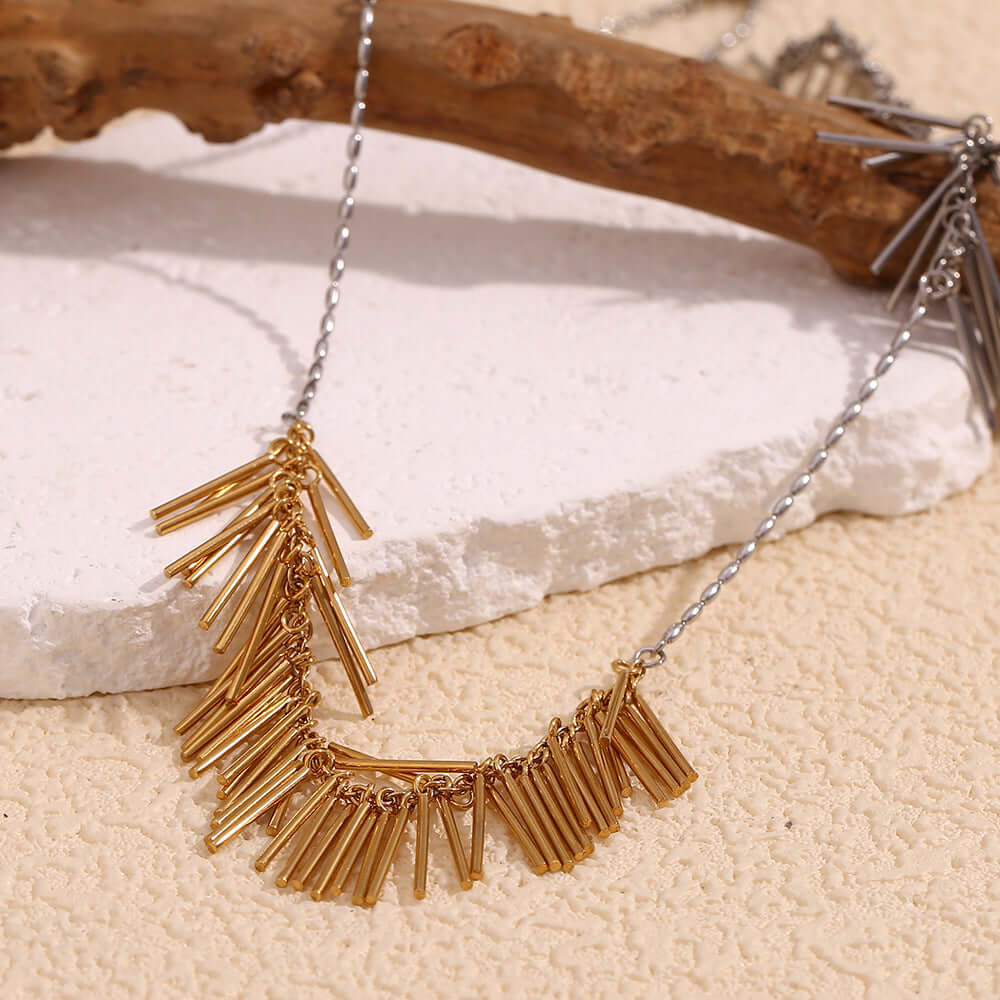 Elegant Gold and Silver Statement Tassel Chain Necklace | Fashion Jewelry for Women | Perfect for Parties, Weddings & Date Nights | N3317