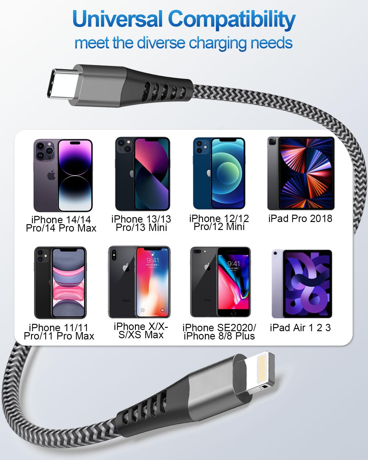MFi Certified USB C to Lightning Cable 3M Fast Charging Cable - Nylon Braided iPhone Charger for Apple iPhone 14 Pro Max/14 Plus/13/12/11/X/8 - Perfect for Home, Office & Travel Charging