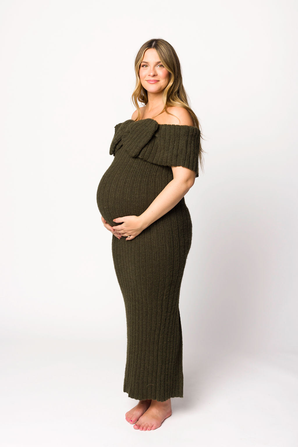 Aston Bow Front Maxi Sweater Dress in Dark Green - Bump Friendly Maternity Dress for Pregnancy, Nursing & Postpartum | Cozy Winter Outfit for Women