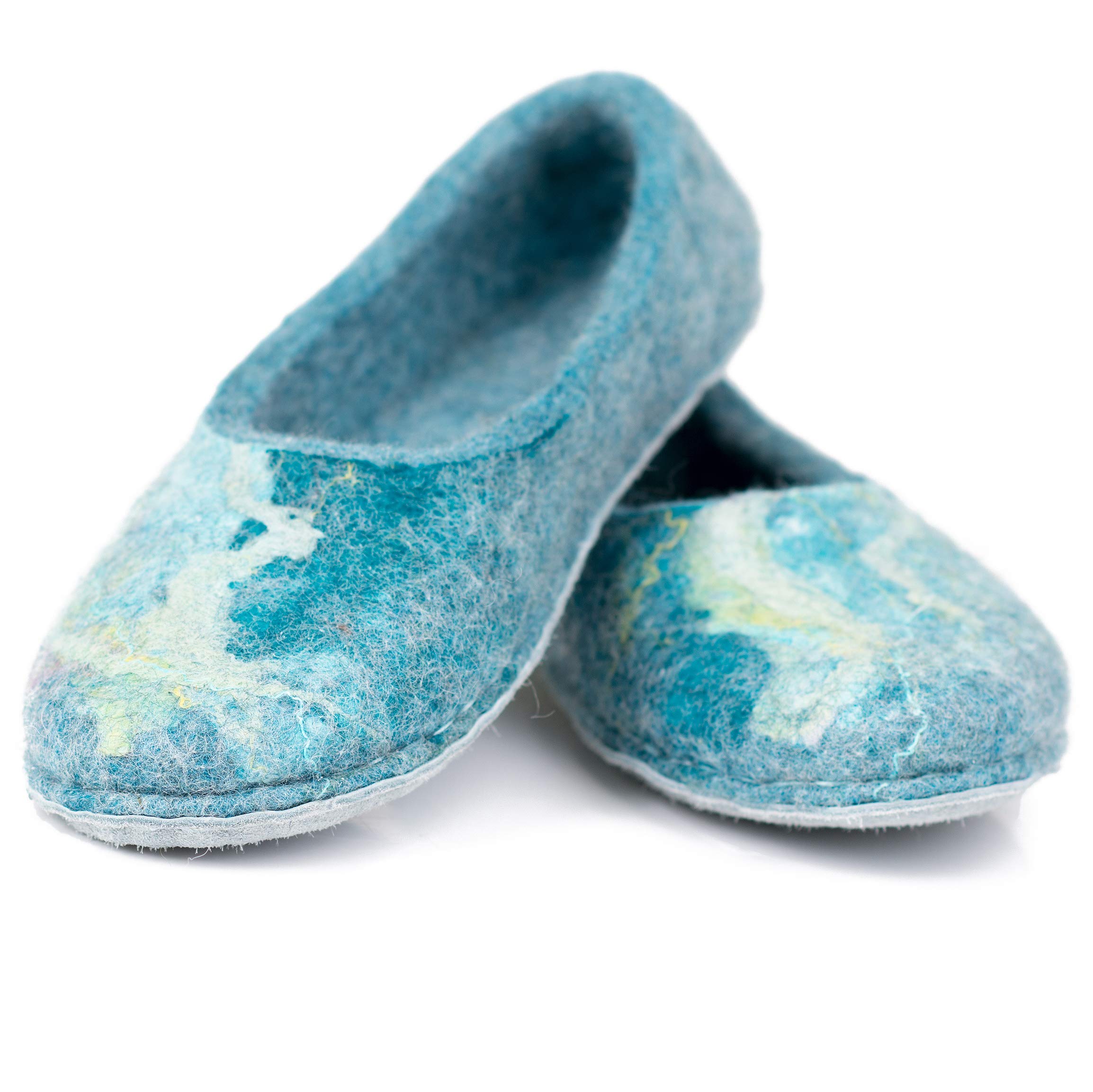 Handmade Turquoise Blue Wool Slip-On Slippers for Women - Cozy House Shoes for Relaxing at Home, Perfect Mothers Day Gift for Her