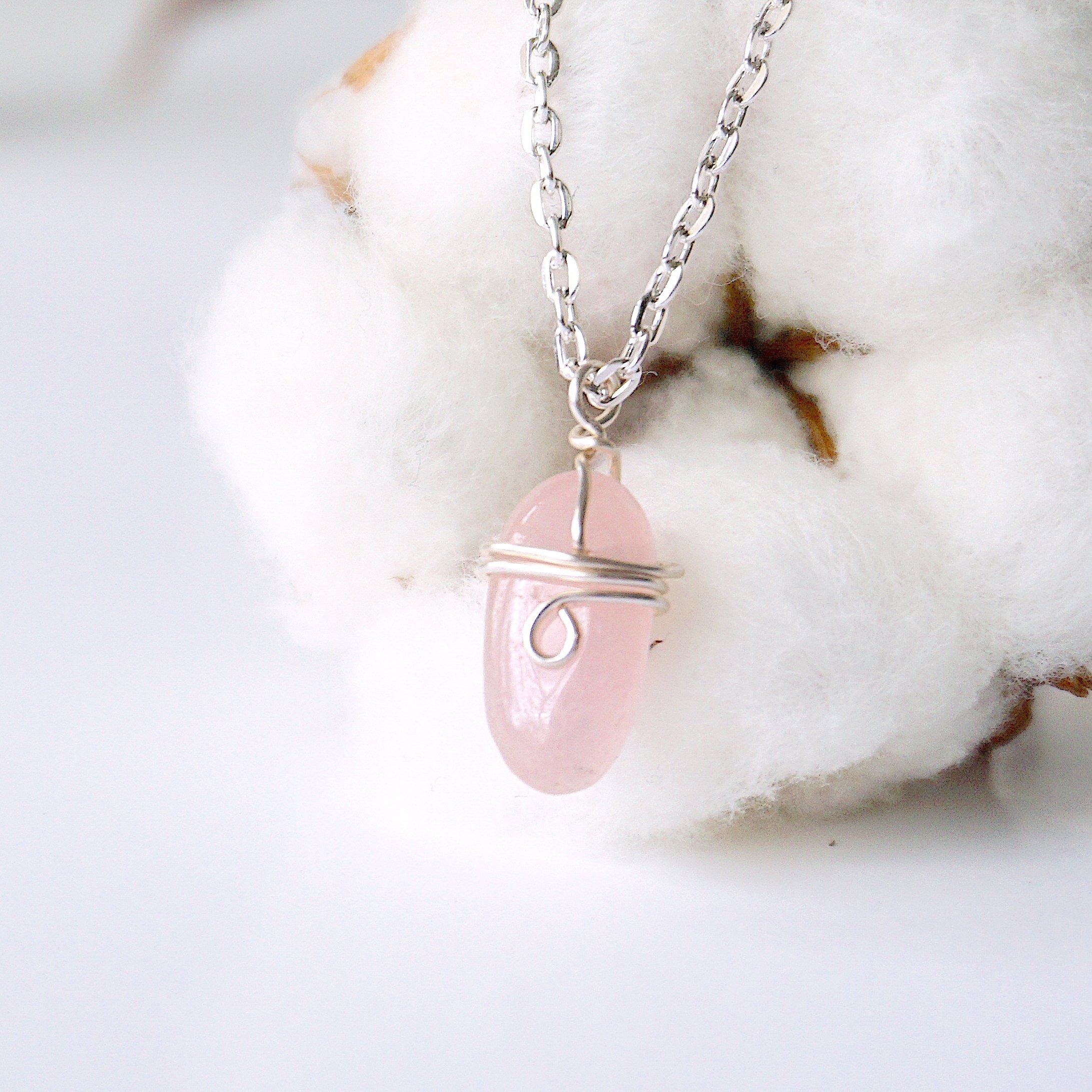 Rose Quartz Necklace for Women - Sterling Silver Plated Healing Crystal Jewelry - Perfect for Meditation, Gifts & Everyday Wear