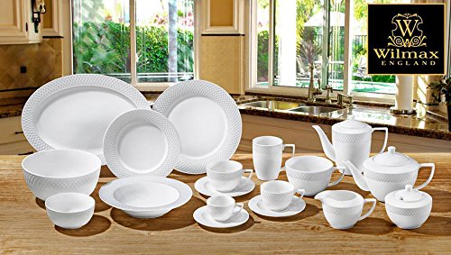 Wilmax WL-880101 10-inch White Porcelain Dinner Plates Set of 6 - Classic European Bone China Round Serving Plates, Elegant Julia Collection for Fine Dining, Wedding Gifts & Formal Entertaining