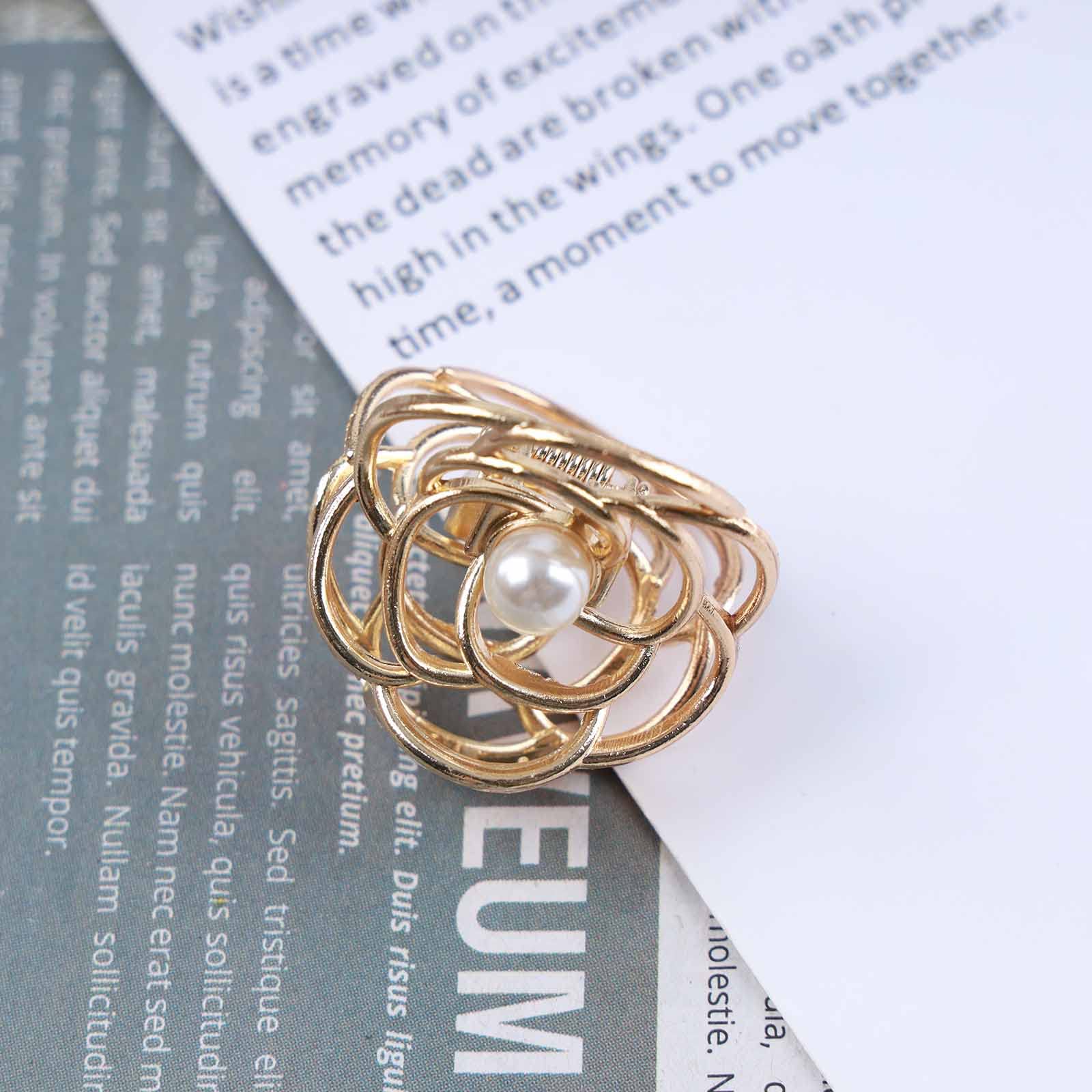 Boho Rose Flower Hair Claw Clip with Mini Pearls - Gold Metal Floral Barrette Hair Clip for Women & Girls - Minimalist Hair Accessories for Weddings, Parties & Everyday Wear