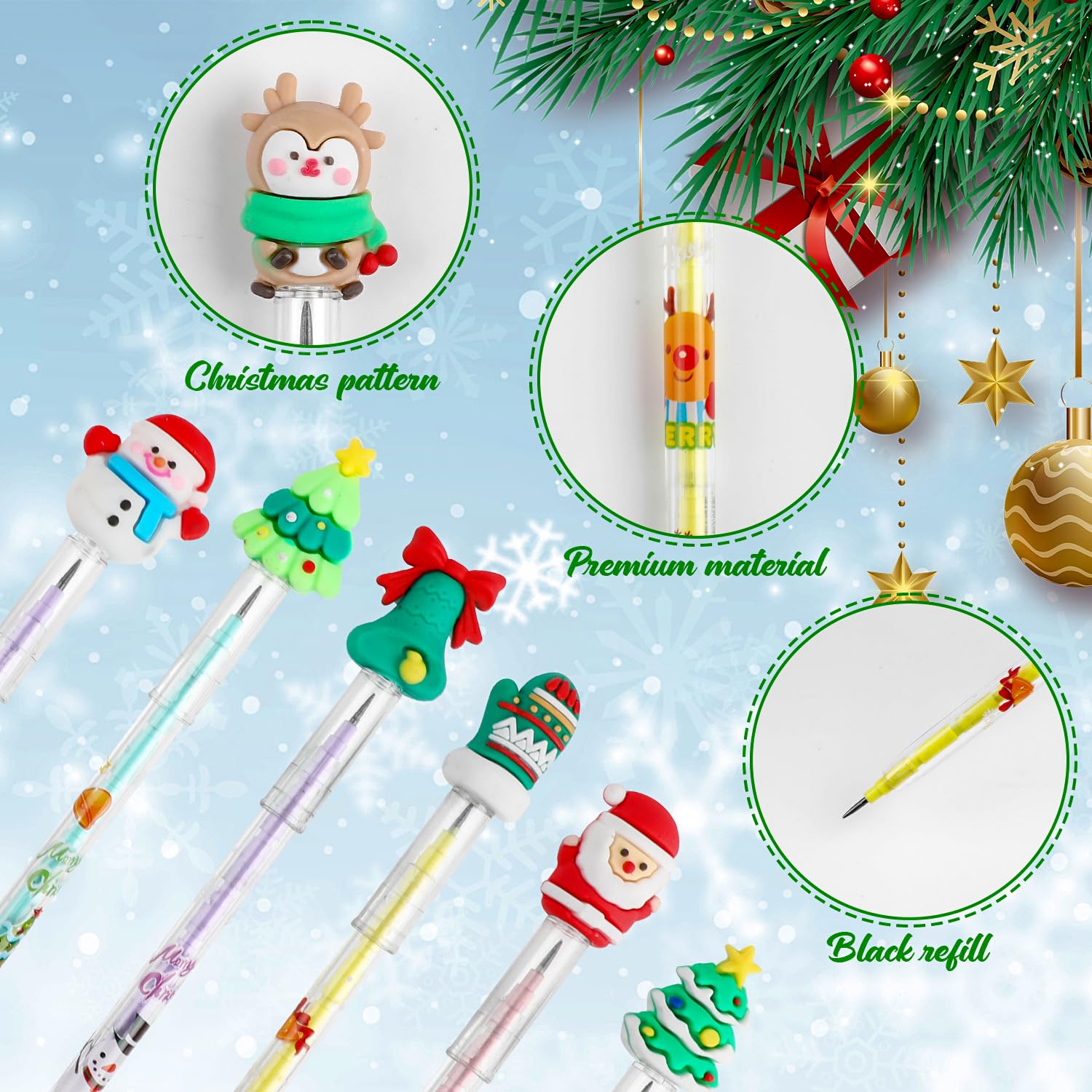 24-Piece Christmas Stackable Pencils Bulk Pack - Holiday Mechanical Push Pencils for Kids, Party Supplies, Classroom Rewards & Gifts - Perfect for Christmas Decorations, School Prizes & Holiday Celebrations
