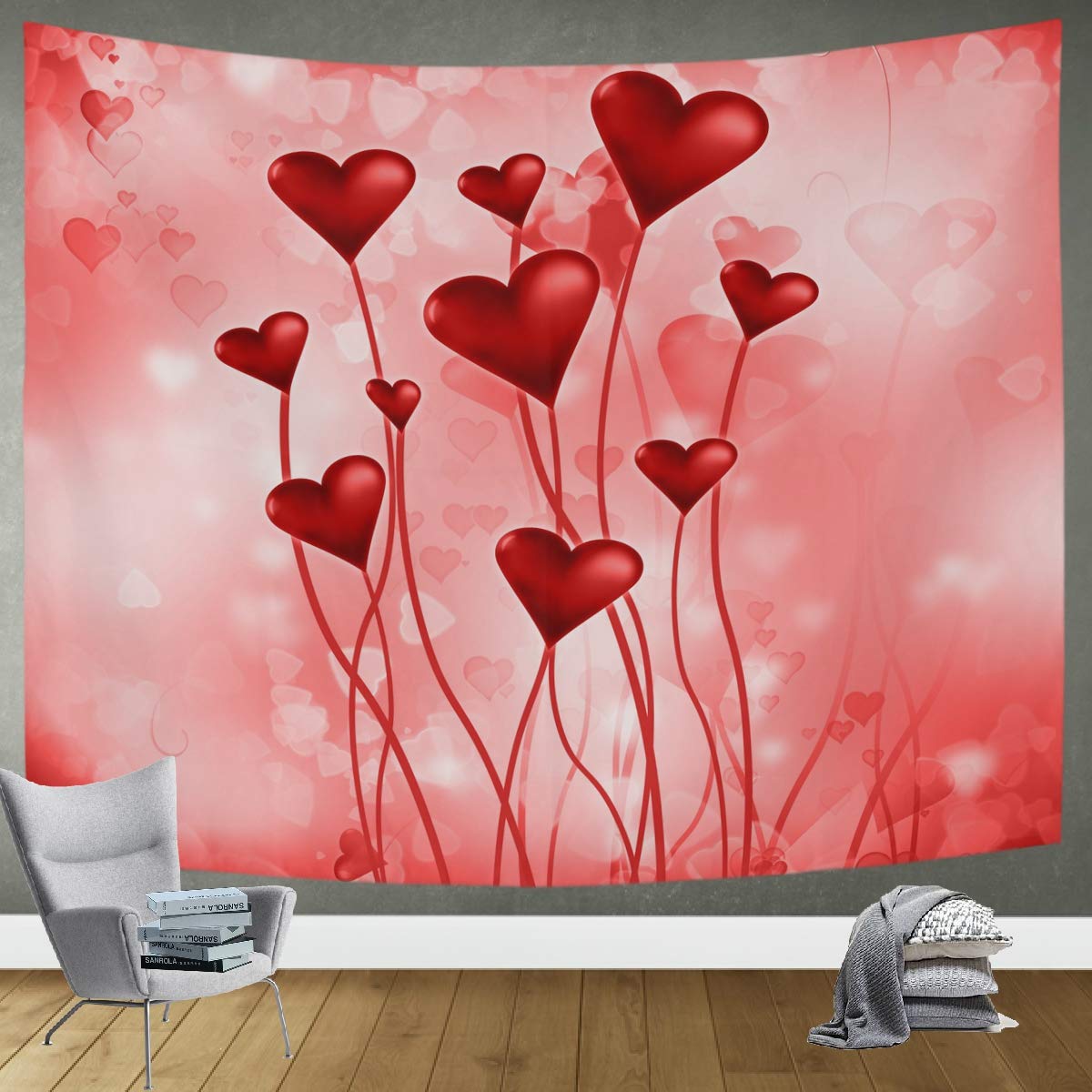 DOMIKING 80x60in Tapestry Wall Hanging - Valentine's Day Heart Design for Bedroom, Living Room & Office Decor | Soft Blanket for Romantic Gifts, Dorm Room Aesthetic & Cozy Home Decor