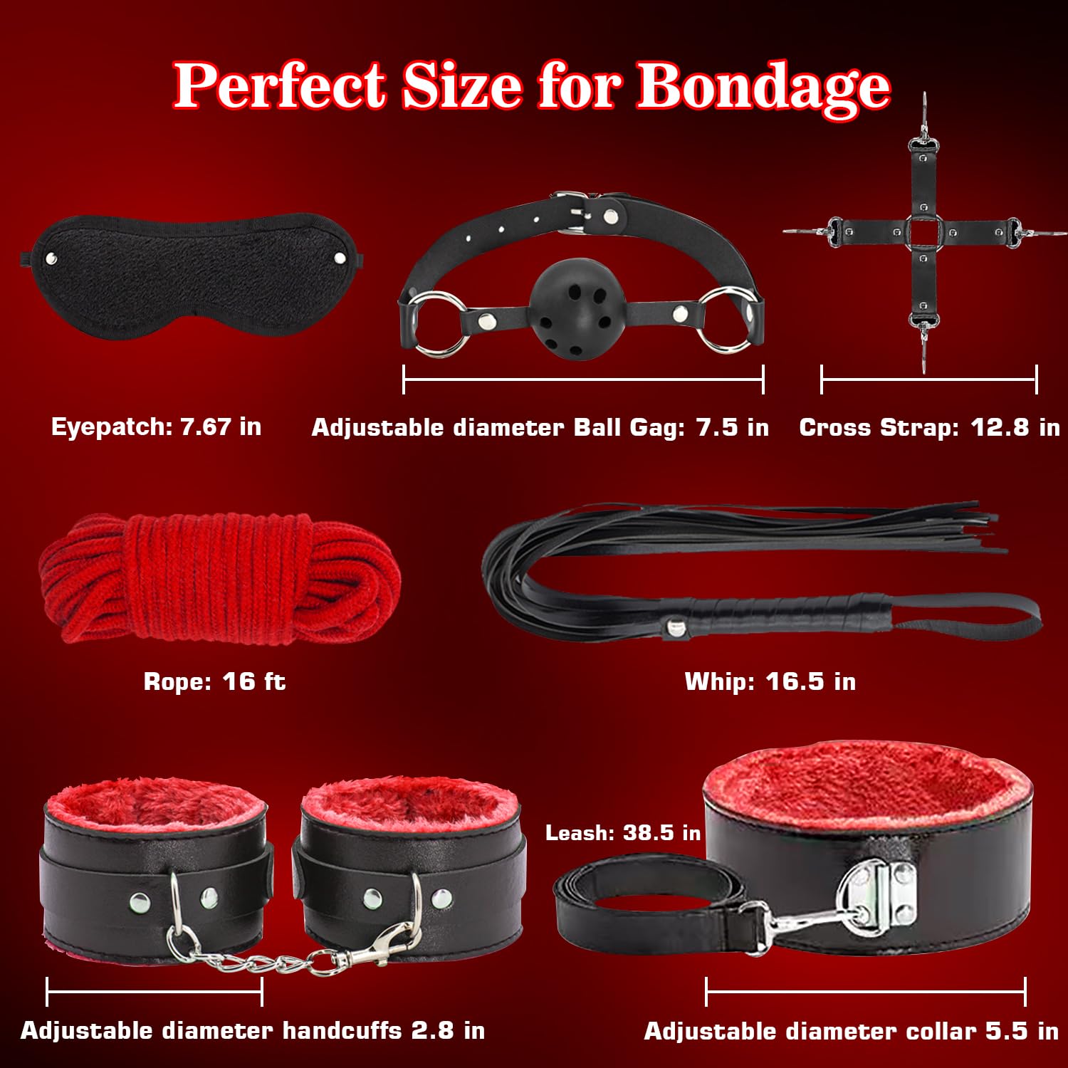 12-Piece BDSM Bondage Restraints Kit for Adults - Premium Bondage Gear & Accessories for Couples & Women - Perfect for Bedroom Play, Spicing Up Relationships & Sensual Exploration