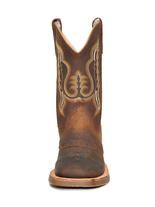 Old West BSC1845 Kids Rubber Distressed Cowboy Boots - Brown Western Boots for Boys & Girls - Perfect for Halloween, Rodeo, and Cowboy Costumes