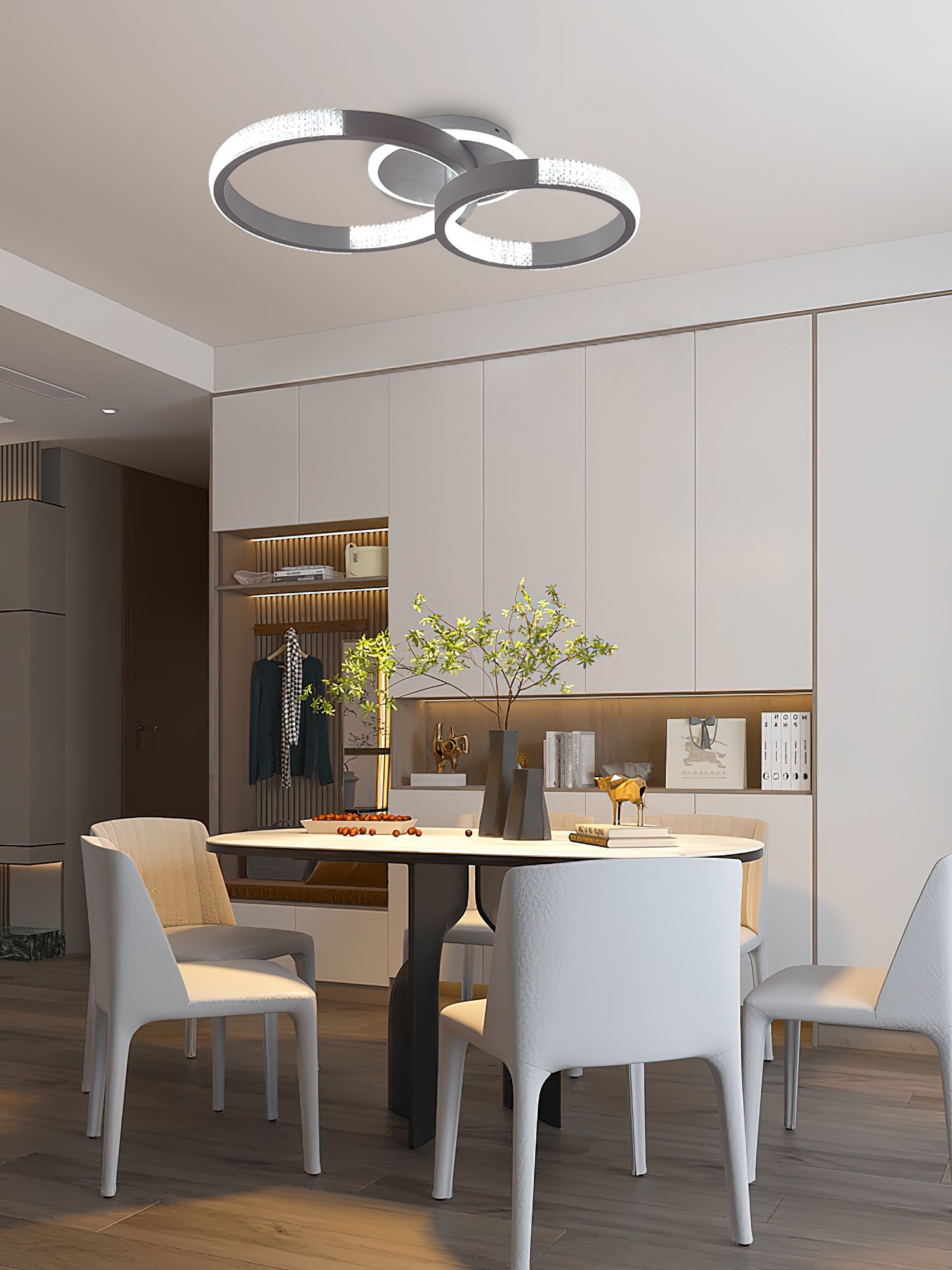 Modern Double Ring Ceiling Light Fixture - Sleek LED Chandelier for Living Room, Bedroom & Dining Room - Dimmable Contemporary Lighting for Home Decor