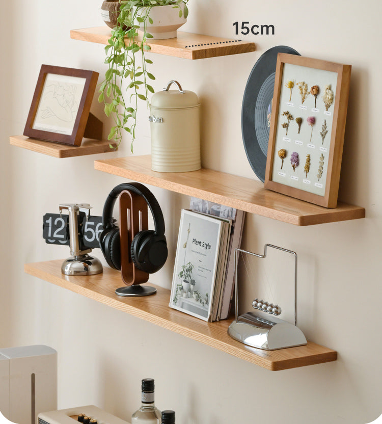 Solid Oak and Black Walnut Wood Wall Shelf - Handcrafted Rustic Floating Shelves for Living Room, Kitchen, Bathroom Decor | Durable Natural Wood Storage Solution for Home Organization
