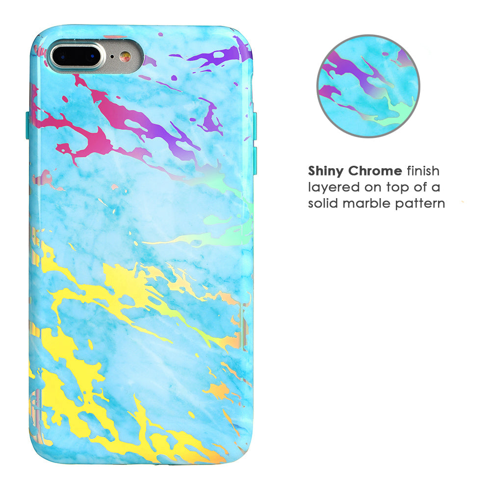 Blue Marble Holo Chrome iPhone Case - Shatterproof Protective Cover for iPhone 12/13/14/15 Pro Max - Trendy Glitter Reflective Design for Daily Use & Night Out