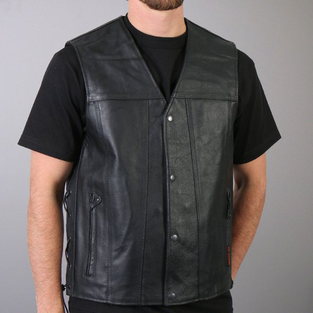 Hot Leathers Men's Concealed Carry Leather Vest with Solid Back - Premium Concealed Carry Vest for Outdoor Activities, Hunting & Motorcycle Riding