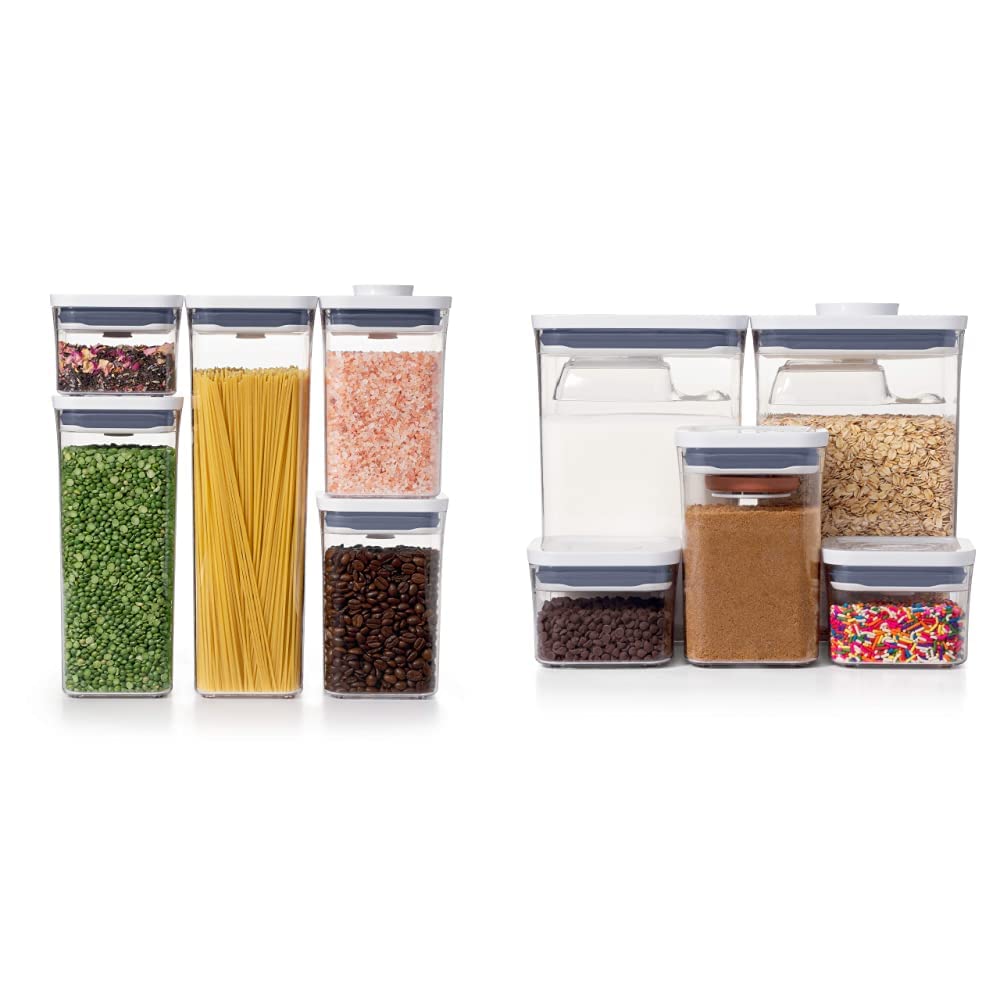 OXO Good Grips 5-Piece Airtight Food Storage Containers & 8-Piece Baking Essentials Set - White | Kitchen Organization for Flour, Sugar, Spices | Perfect for Pantry, Baking, and Meal Prep