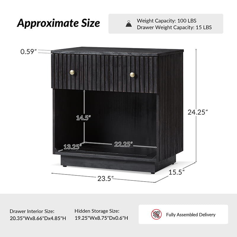 1 Drawer Nightstand with Open Shelf & USB Charging Station - Modern Bedside Table for Small Spaces, Bedroom, Living Room | Optional Types Available