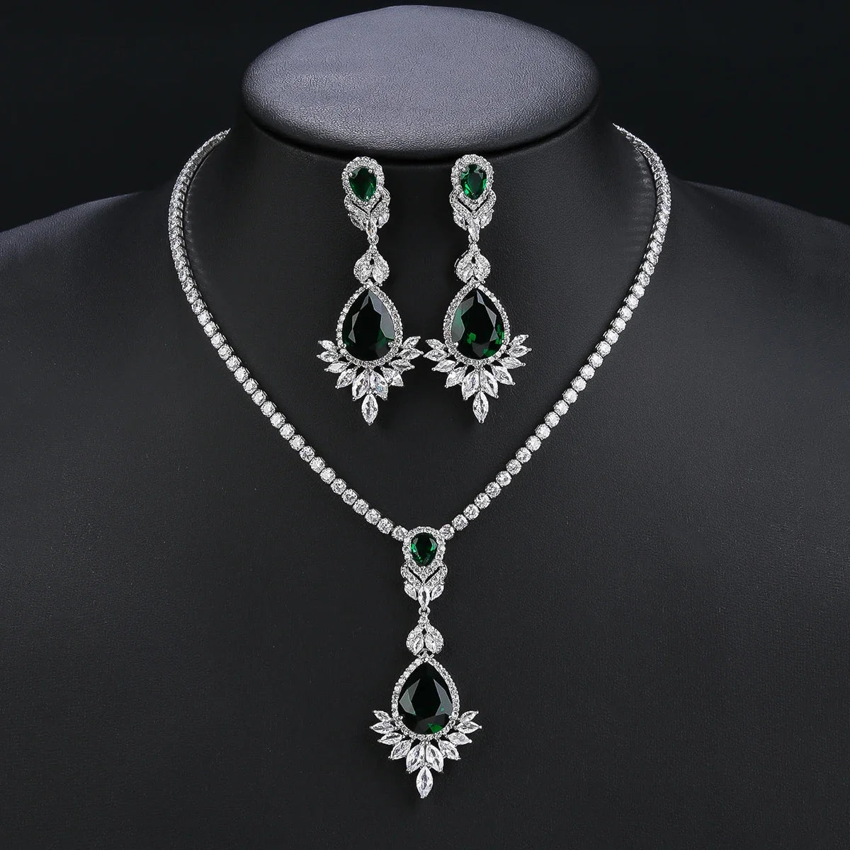 Elegant CZ Cubic Zirconia Water Drop Pendant Necklace & Earrings Set - Bridal Wedding Jewelry for Women - Perfect Gift for Anniversary, Engagement & Special Occasions