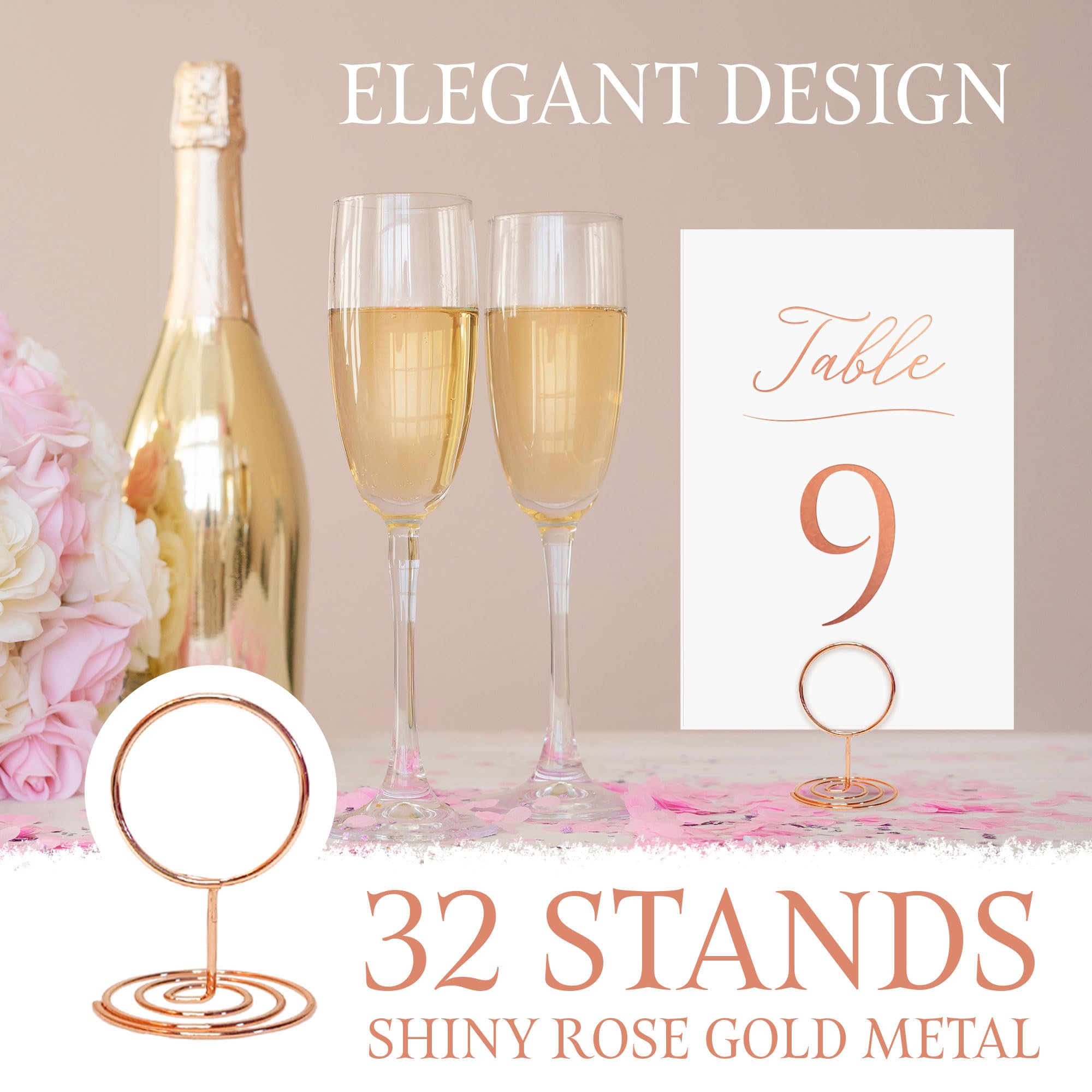 Rose Gold Table Numbers - 30 Piece Wedding Table Number Set with Stands for Anniversary, Birthday, Bridal Shower & Baby Shower Decorations - Perfect for Wedding Reception, Banquet and Special Event Decor