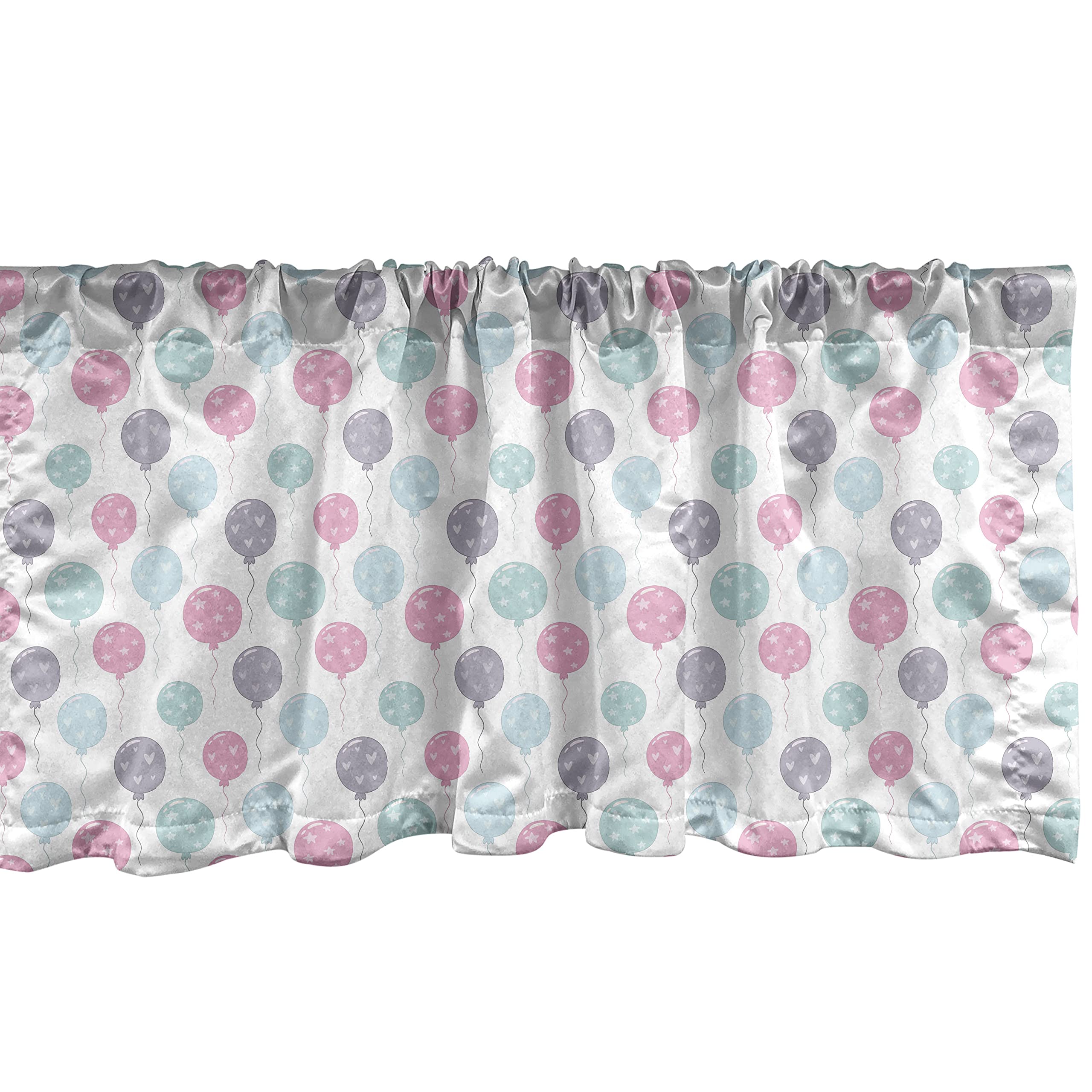 Ambesonne Birthday Party Window Valance - Continuous Balloons with Hearts Design - 54x18 Inch Blush Pale Blue Kitchen & Bedroom Decor Curtain Valance with Rod Pocket - Perfect for Birthday Celebrations, Baby Showers & Home Decor