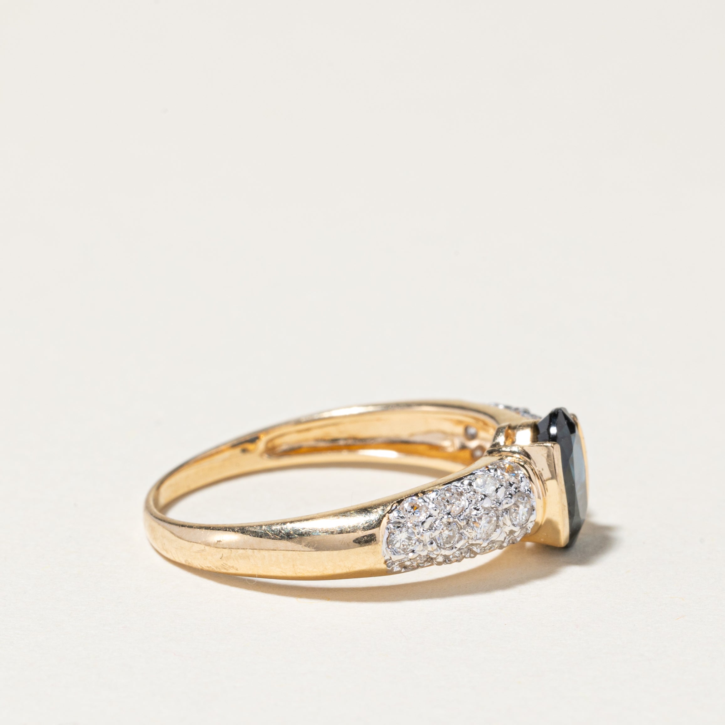 14K Yellow Gold Semi Bezel Sapphire Diamond Ring - 0.95ct Sapphire & 0.38ctw Diamonds - Size 7 | Elegant Engagement, Anniversary Gift for Women