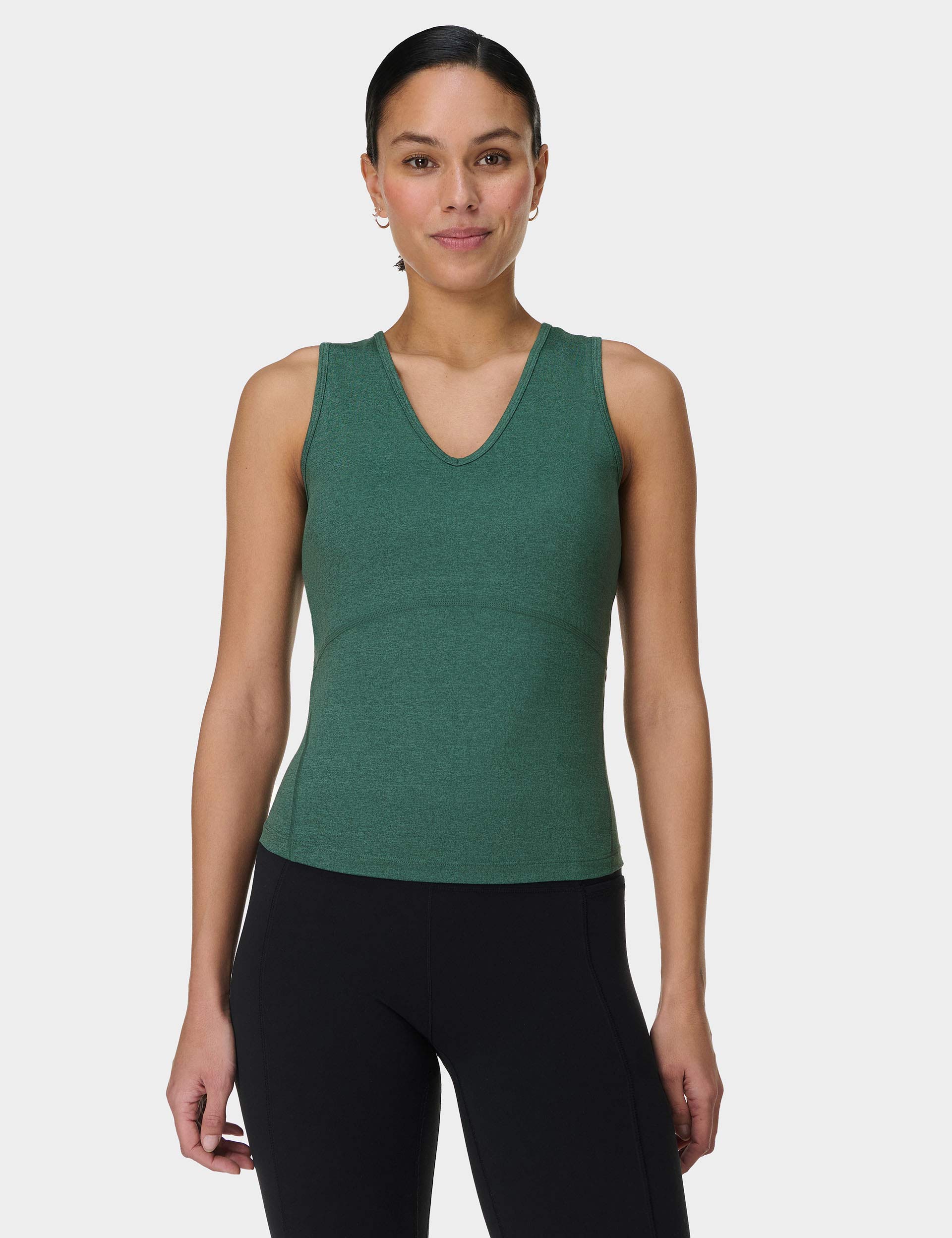 Gaia V Neck Tank Top for Women - Soft Breathable Glade Green Marl Casual Shirt - Perfect for Yoga, Gym, and Everyday Wear