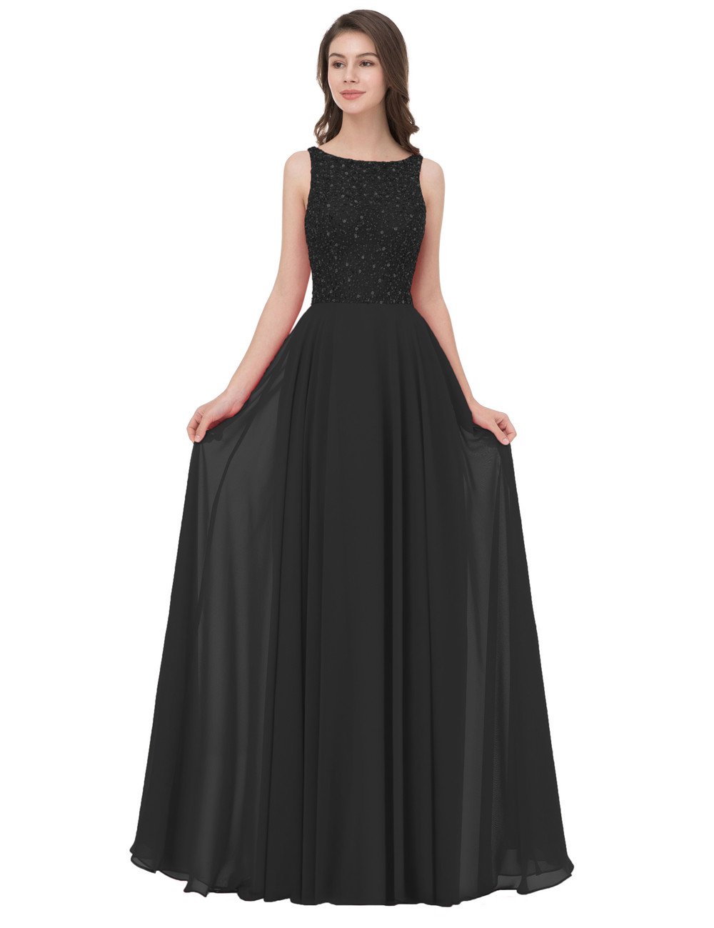 Elegant Scoop Neck A-Line Chiffon Prom Dress with Sequins Beading - Women's Formal Evening Gown for Homecoming, Prom Night & Special Occasions