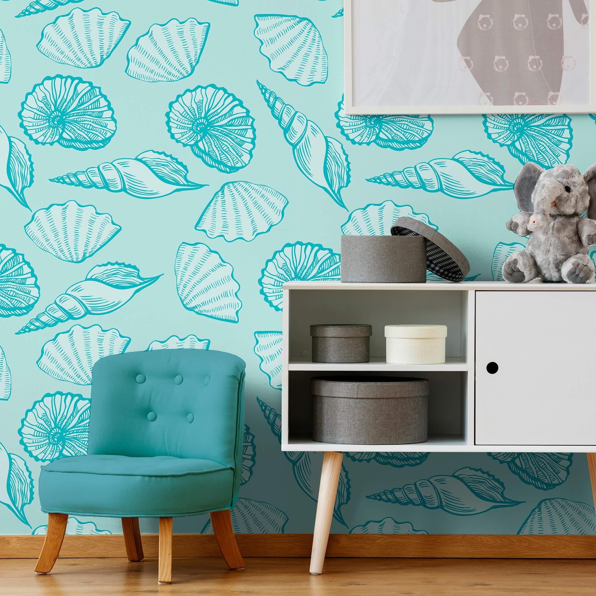 Teal and Turquoise Nautical Peel and Stick Removable Wallpaper - Self-Adhesive Decorative Wall Covering for Bedroom, Bathroom, Nursery & Home Decor