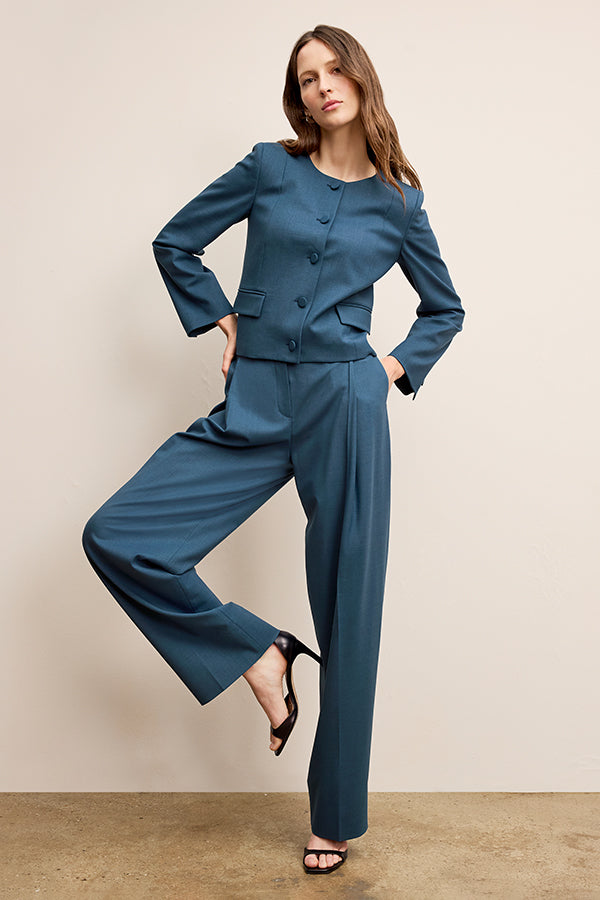 Rina Sculptural Pant - Washable Wool Twill Pants for Women | Bluebell | Perfect for Office Wear & Casual Outfits